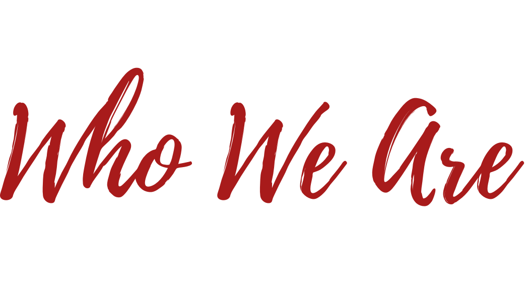 Text that reads 'Who We Are' in elegant cursive font, dark red color. Meet the owners of the Craving Amazing Travel Agency.