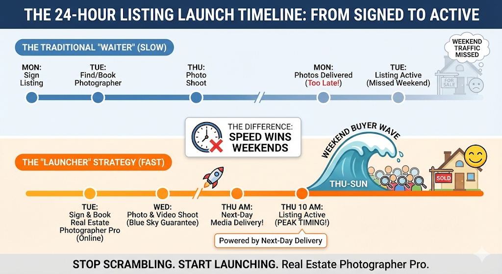 This is a graphic illustrating a 24-hour countdown for launching a real estate marketing project.