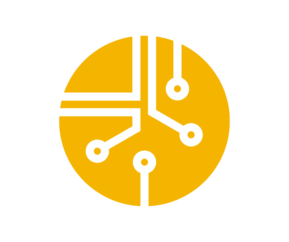 A stylized yellow clock illustration with white circuit-like lines connecting the dots representing the clock's hours.