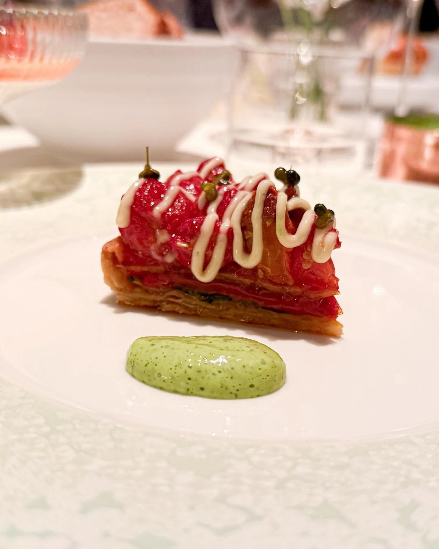 Ratatouille &quot;en croute&quot; with anchovy-caper mayonnaise, burrata cream and warm herb sabayon. At three-Michelin-starred &quot;Haerlin&quot; in Hamburg. 
&mdash; 
#ratatouille #haerlin #christophr&uuml;ffer  #troisetoiles_hamburg @fairmont_hot