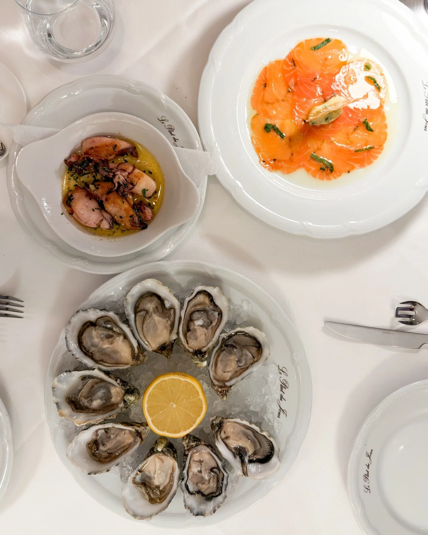 Honest execution recently at "Le Plat du Jour" in Hamburg, a French bistro institution, now at a secondary location.

Pictured:
&bull; Fried baby calamares in garlic, parsley and butter
&bull; Salmon carpaccio with lemon/olive oil vinaigret