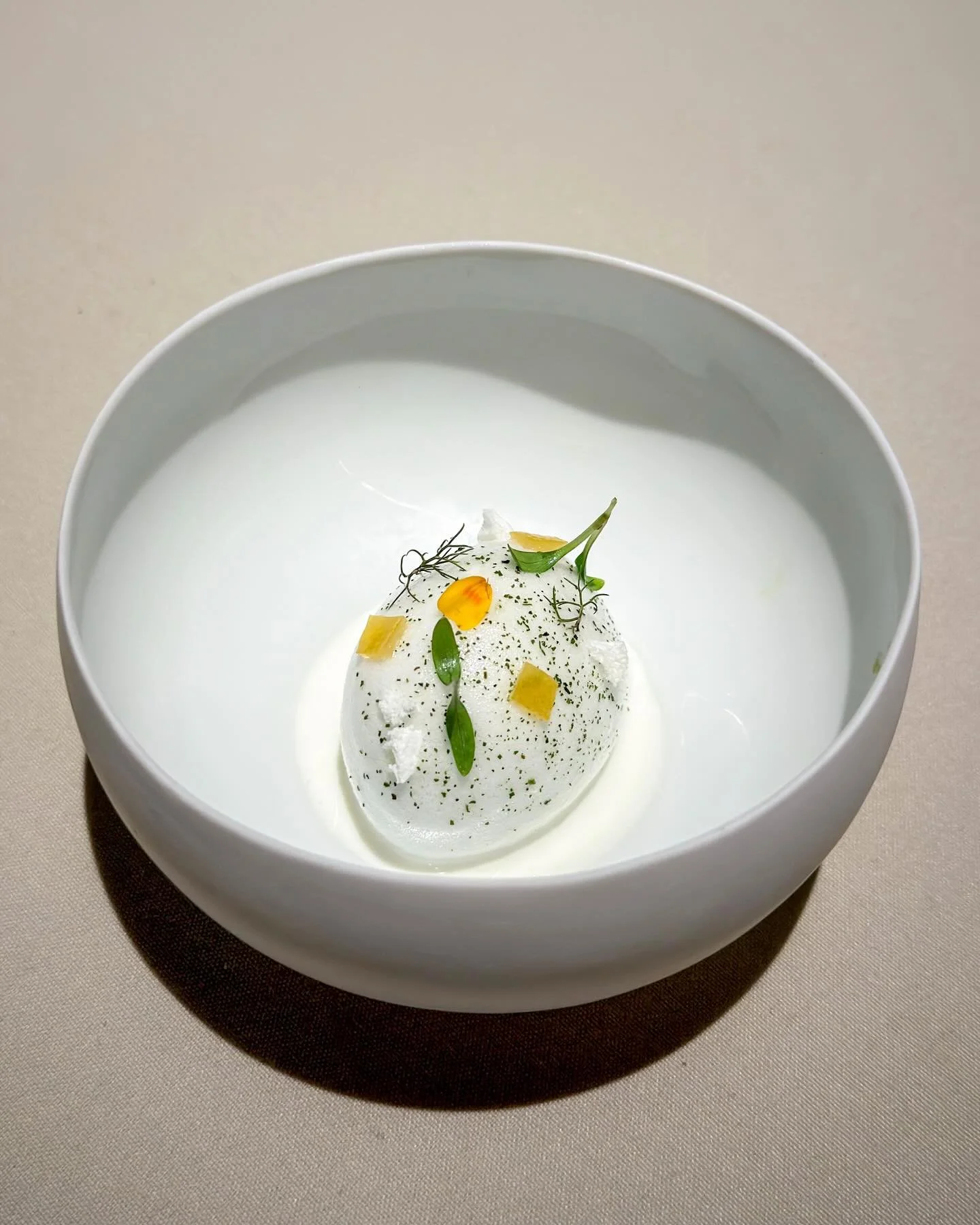 Lemom sorbet, Faisselle cheese, G&acirc;teau de Savoie. At France&lsquo;s newest three-Michelin-starred restaurant "Les Moraini&egrave;res". 
&mdash; 
#mystorywithmichelin #threemichelinstars #lesmorainieres @restaurantlesmorainieres