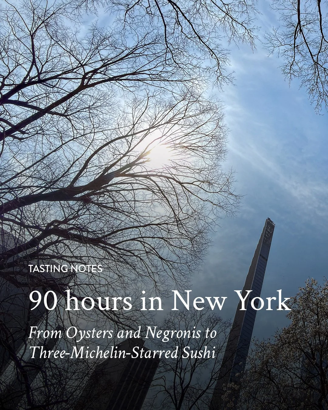 90 hours in New York: from oysters and Negronis to greasy fingers with fried chicken and Champagne, all the way to three-Michelin-starred sushi perfection.

Read the summary of my latest trip to New York City on my blog.

The detailed restaurant revi