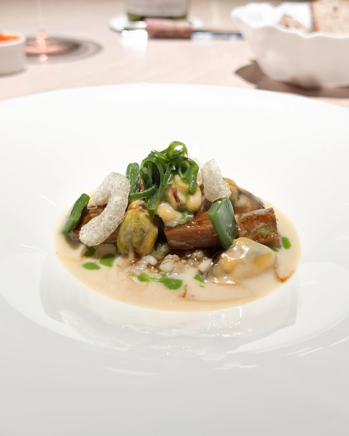 Pork cheek and mussels, pearl barley, beans. At newly opened &ldquo;Buoy&rdquo; in Hamburg. This has the potential to enrich the city&rsquo;s dining scene. Review to follow. 
&mdash; 
#buoyhh #marvinb&ouml;hm @restaurant.buoy