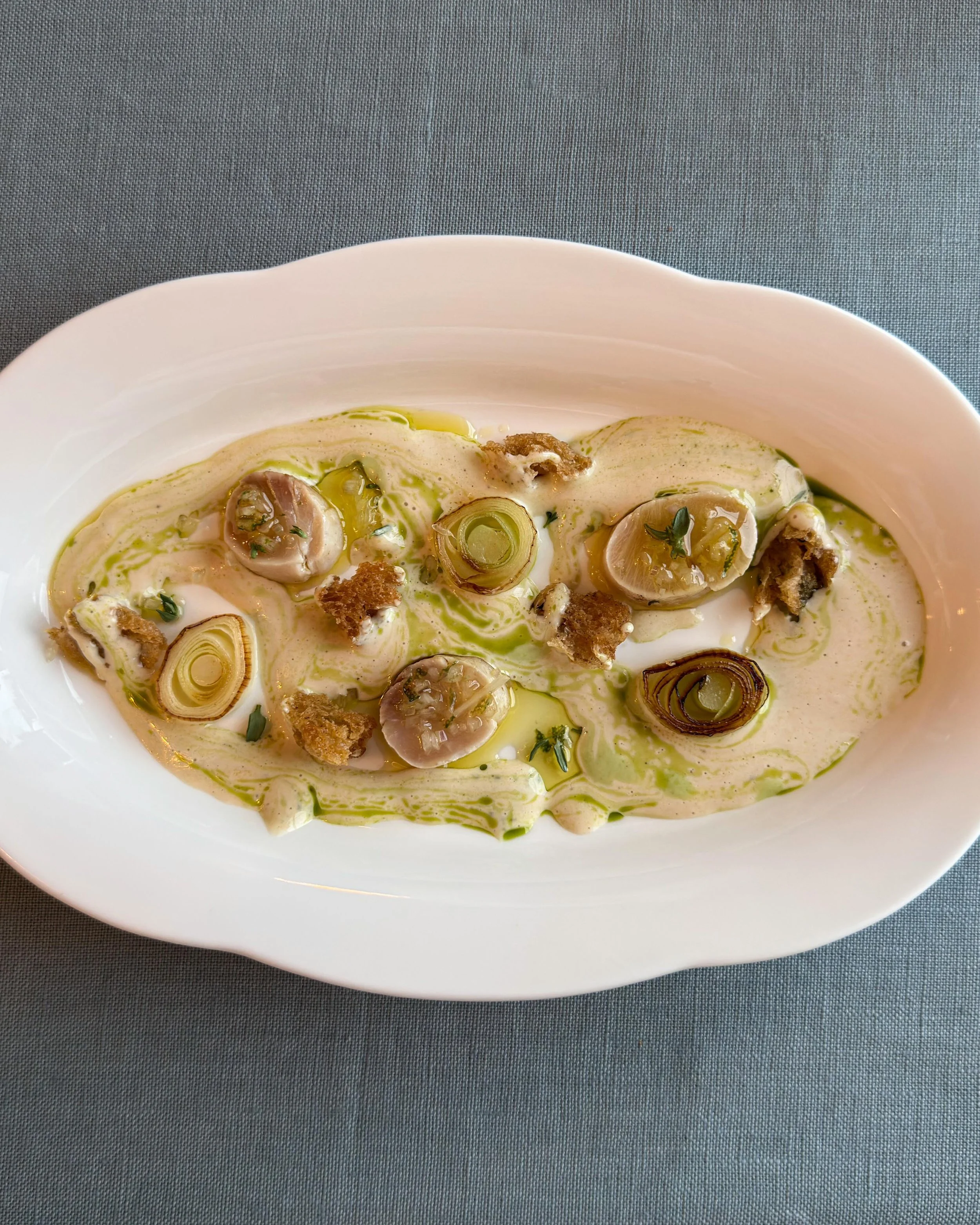 Local leatherskin (liche), bonito, leeks. 

At restaurant "Le Grand Large" at newly opened @zannieriledebendor on l'&Icirc;le de Bendor in Bendol, France. 
&mdash; 
#provence #bandol
