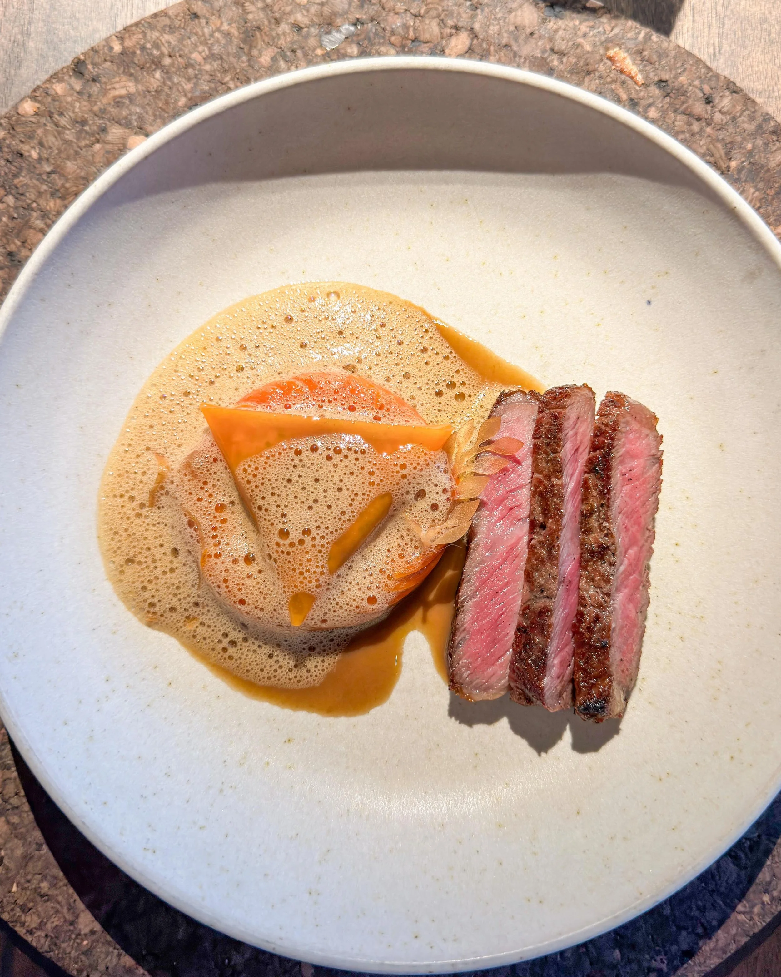 Danish Wagyu ribeye, carrots, miso sauce with green pepper. 

At two-Michelin-starred @frederikshoj in Aarhus, Denmark.
&mdash; 
#twomichelinstars #troisetoiles_dk