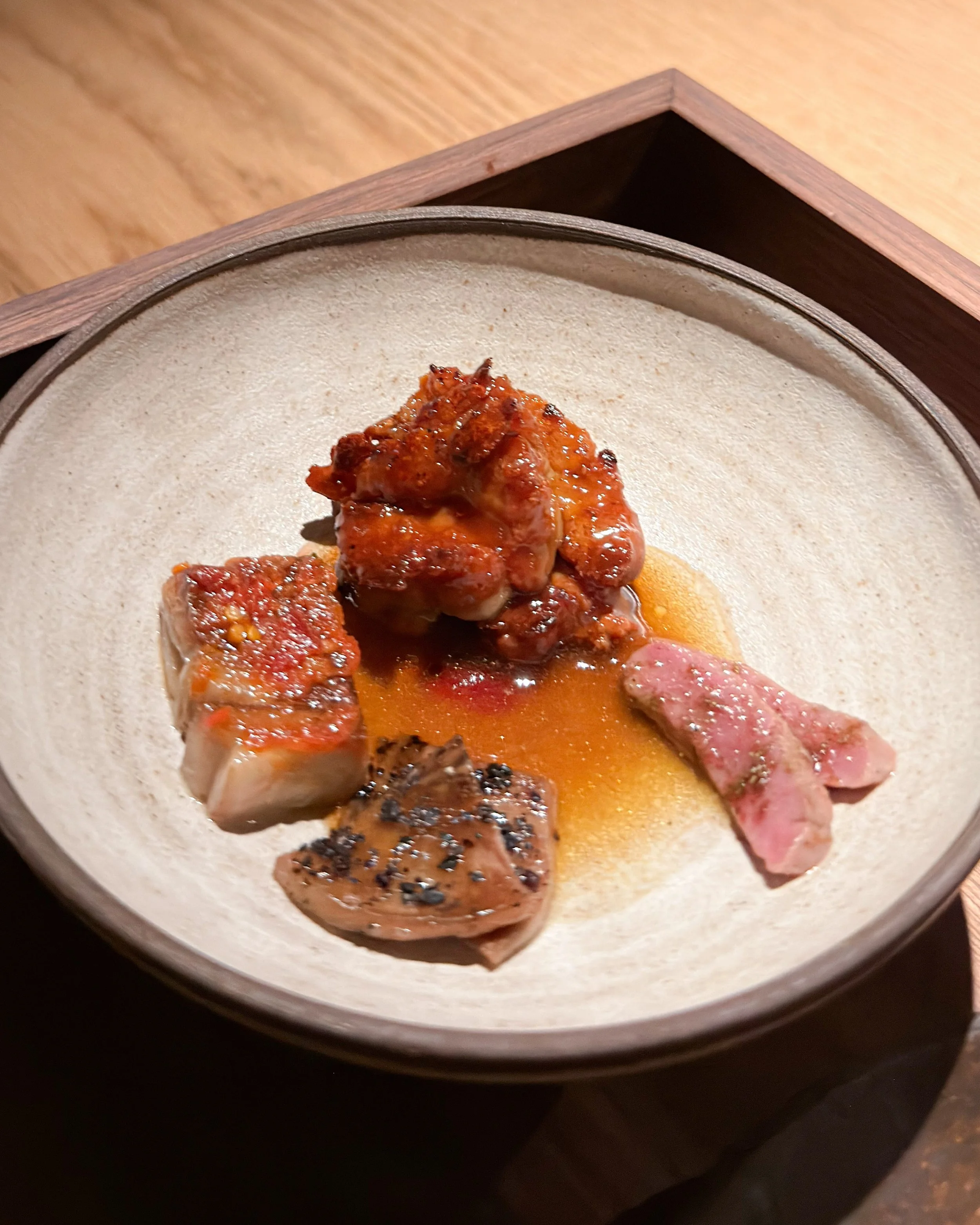 Lamb &mdash; offals: belly, sweetbreads, heart, tongue. 

Part of a multi-course serving of different parts and preparations of lamb. Very tasty, skillfully executed. 

At now three-Michelin-starred Kadeau in Copenhagen. Review to follow. 
&mdash; 
#