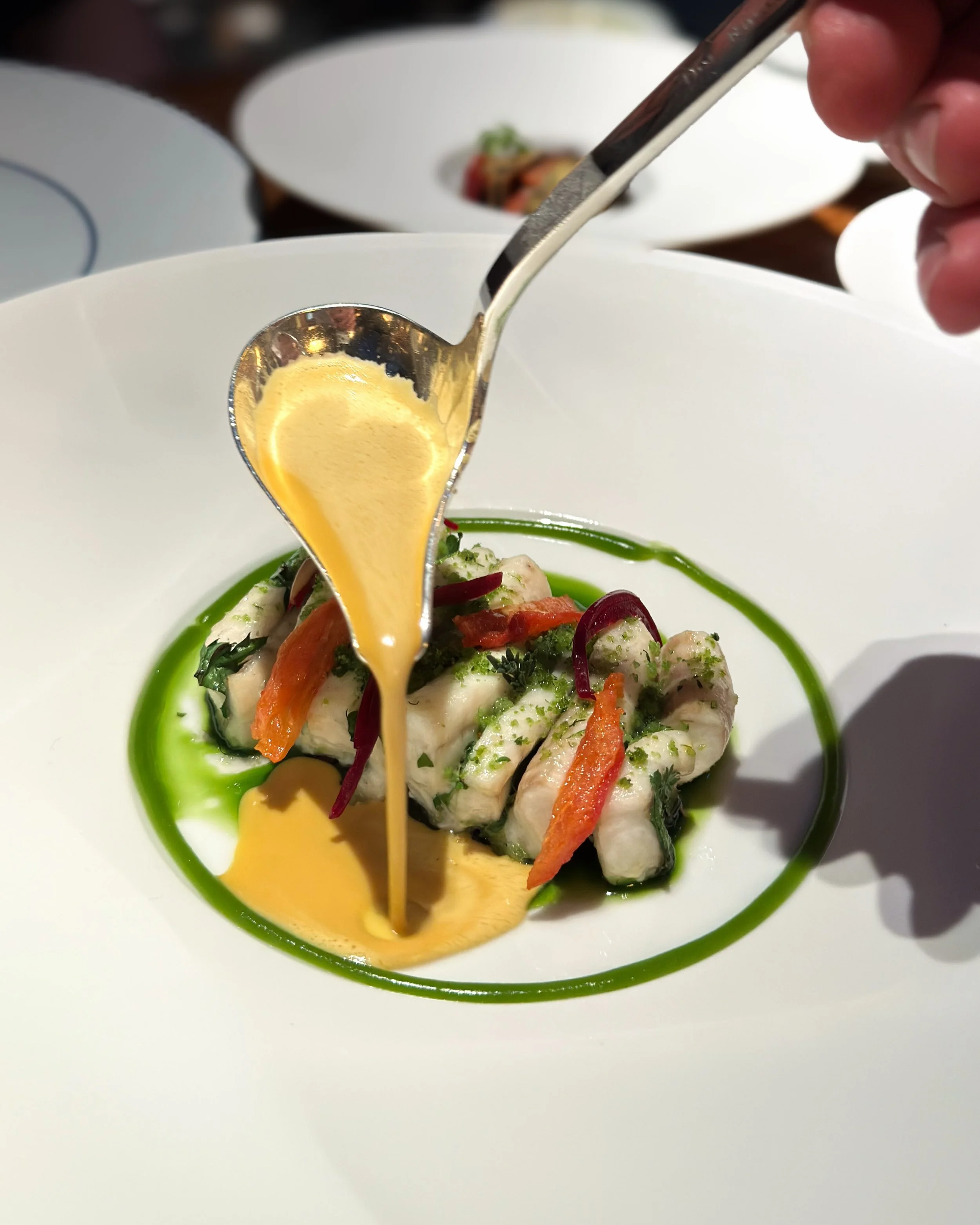 Dover sole Provence style, with grilled vegetables and a vibrant, deeply flavored saffron sauce made with lobster stock and Ratafia&nbsp;de Champagne by Egly-Ouriet.

Recently at one-Michelin-starred Glorie in Hamburg, which is every bit as accomplis