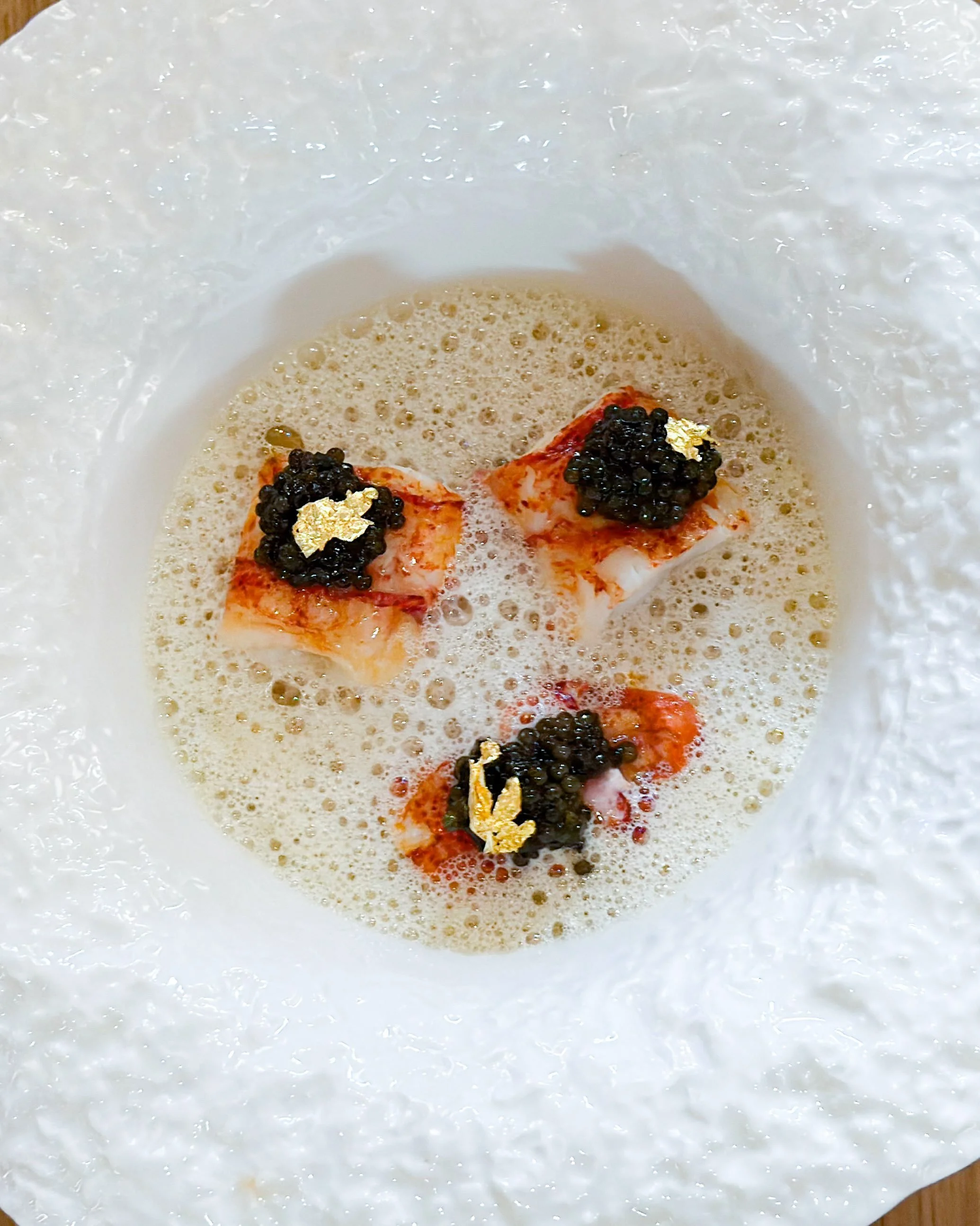 Lobster, Imperial caviar, champagne sauce.

At new restaurant "Mila" in Hamburg that has obvious ambitions.