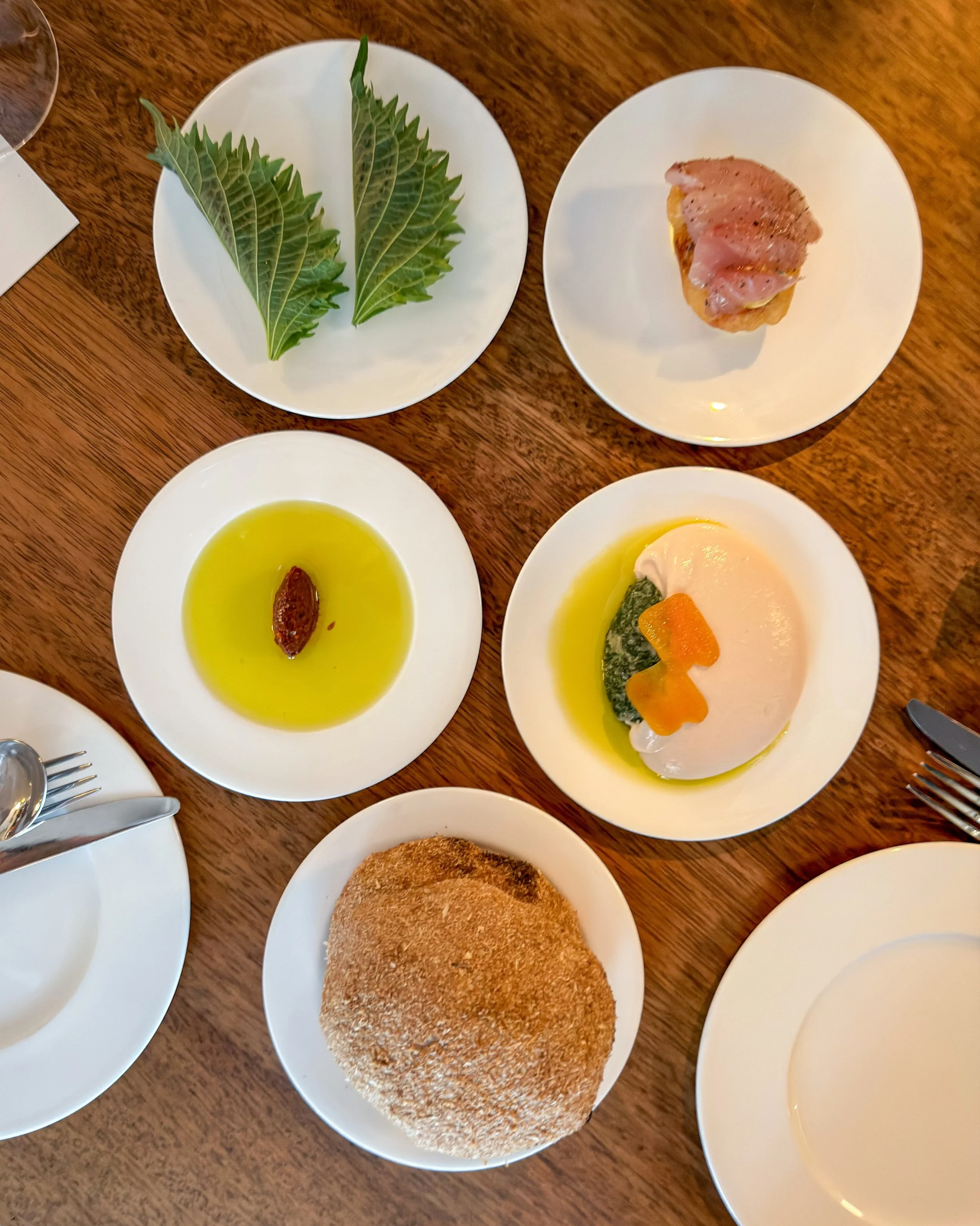 Some highlights from a recent lunch at @impala.soho in London:

&bull; Kibbeh of white crab and sun-dried wheat in shiso leaf
&bull; Fried Vesuvio tomato with raw sea bass and saffron
&bull; Pounded white beans with wild herbs and bottarga
&bull; Ais