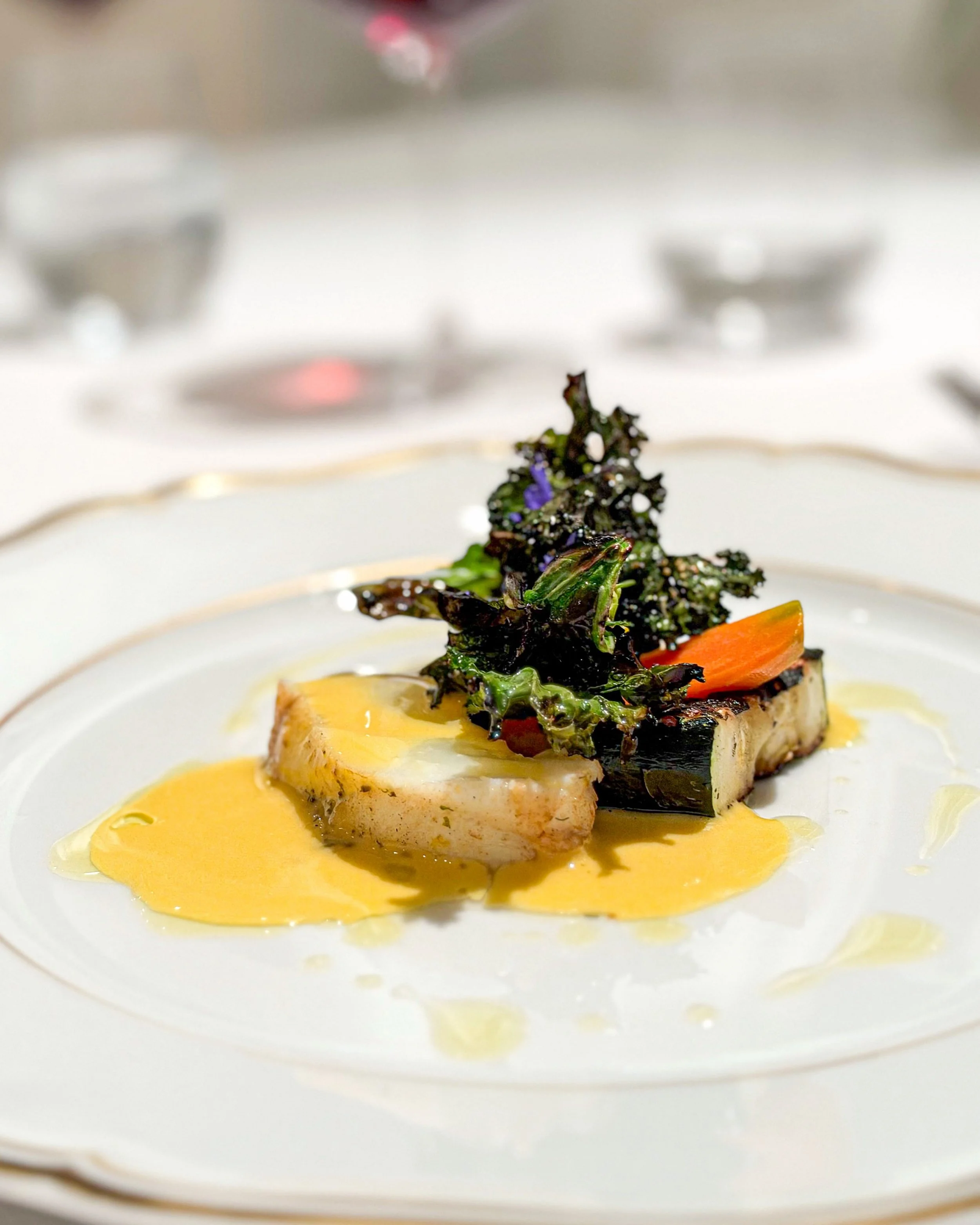 West coast monkfish from Denmark, garden vegetables, saffron sauce. 

📍 Henne Kirkeby Kro, Henne Kirkeby 🇩🇰
⭐️⭐️ Michelin