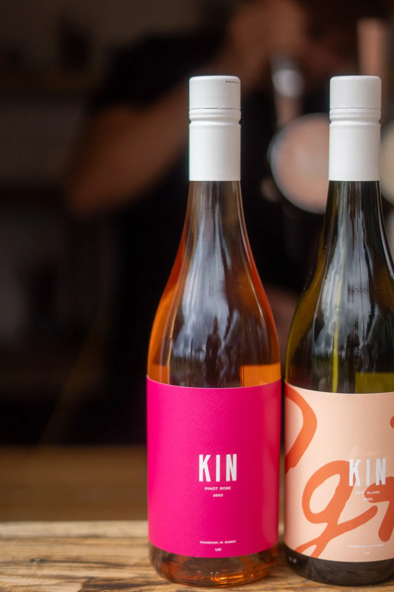 A bottle of Kinsbrook Pinot Rose from 2023 and a bottle of Kinsbrook Gris Blanc from 2023