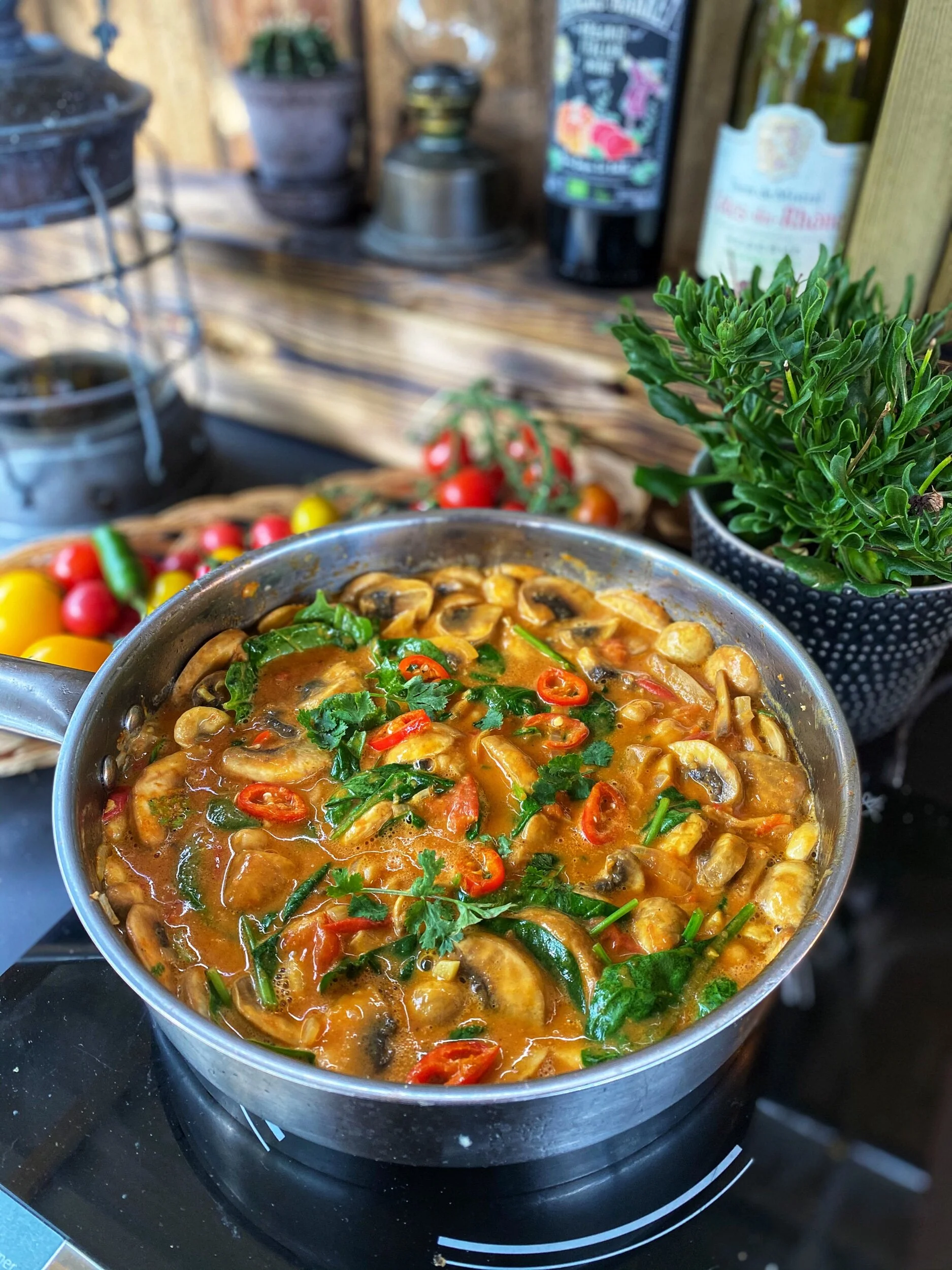 Curry med svamp, kikärtor och spenat 