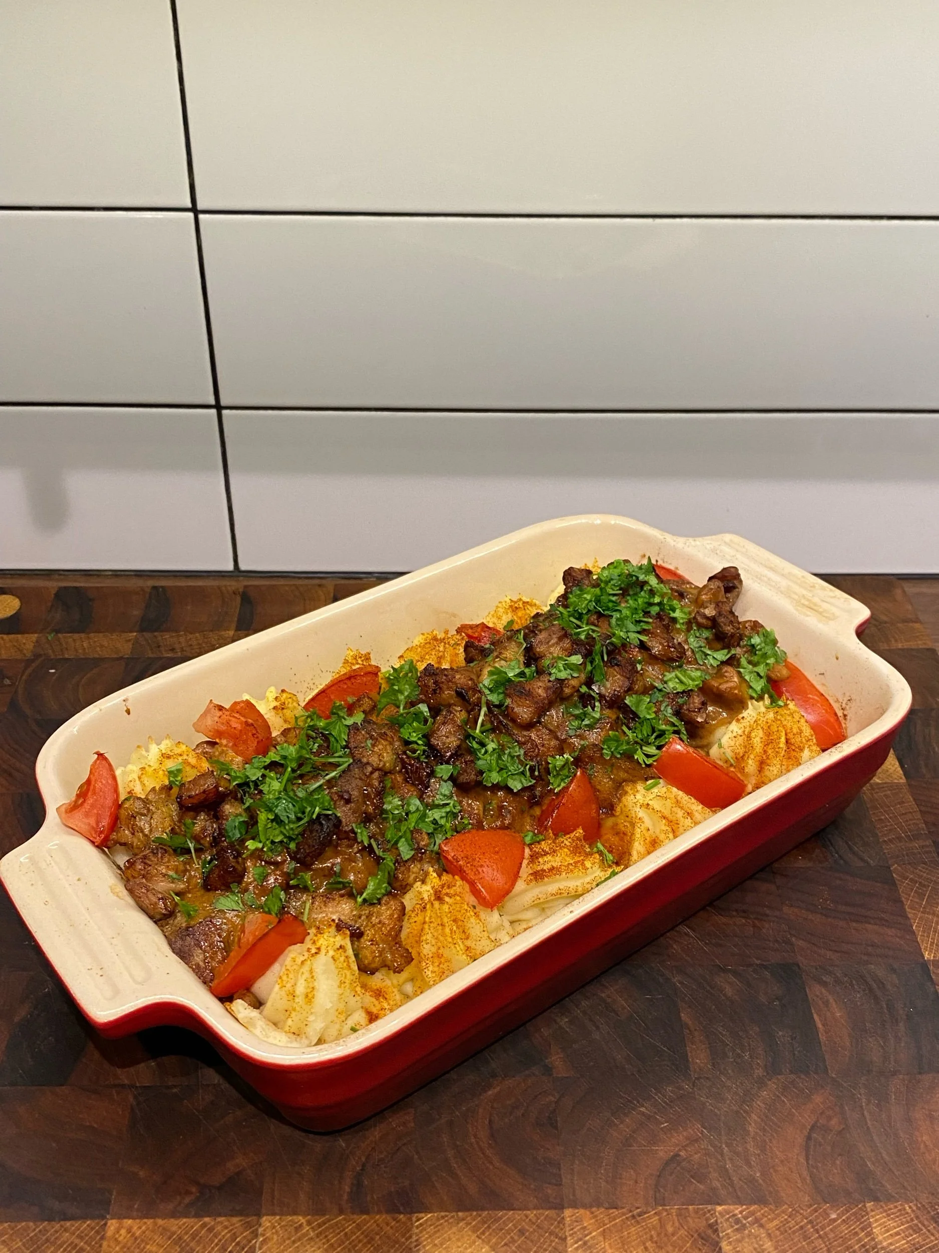 Fläskfilegratäng med svamp och bacon