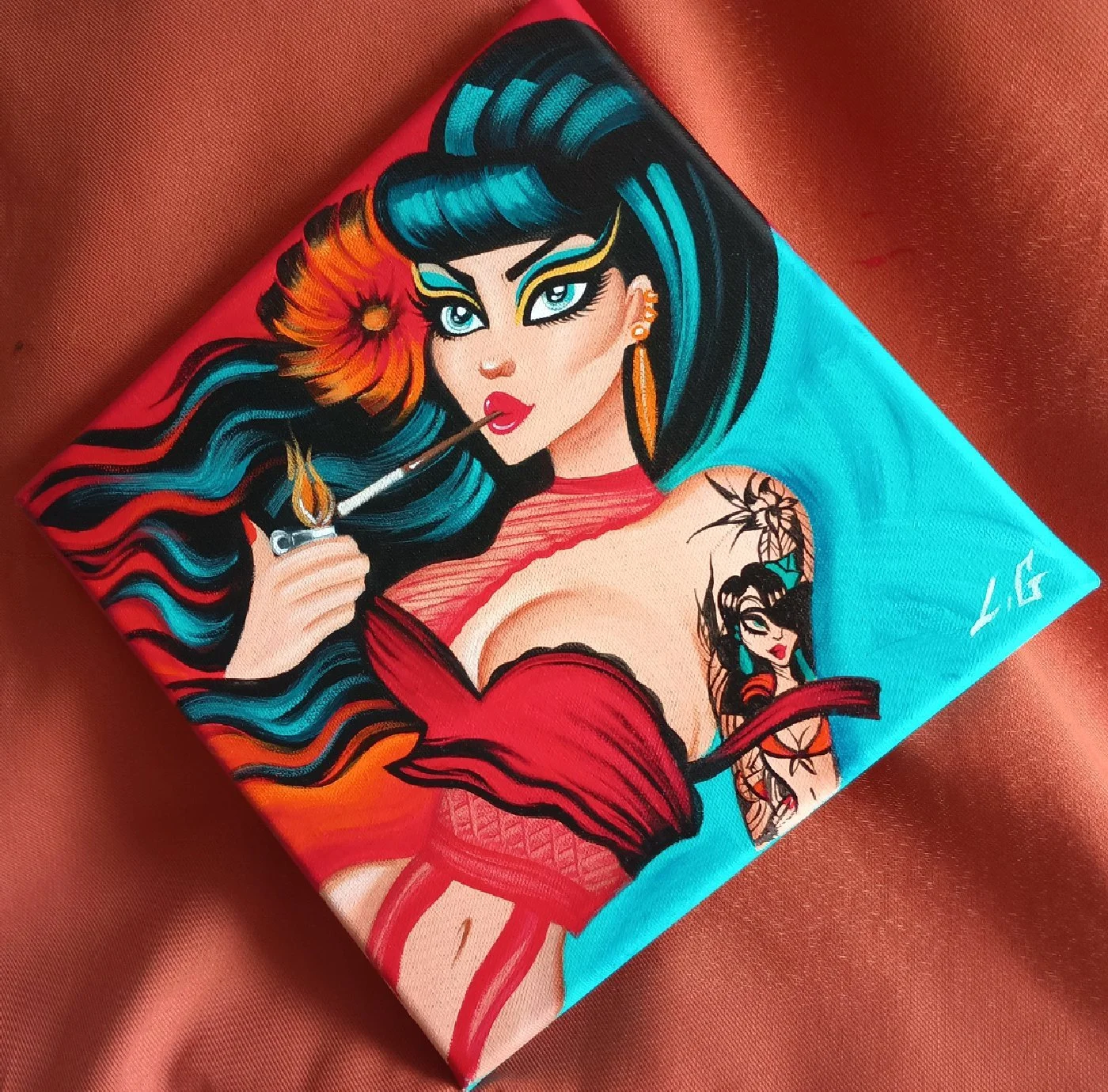 -RESERVED-"Miss Redlips" 25x25cm
