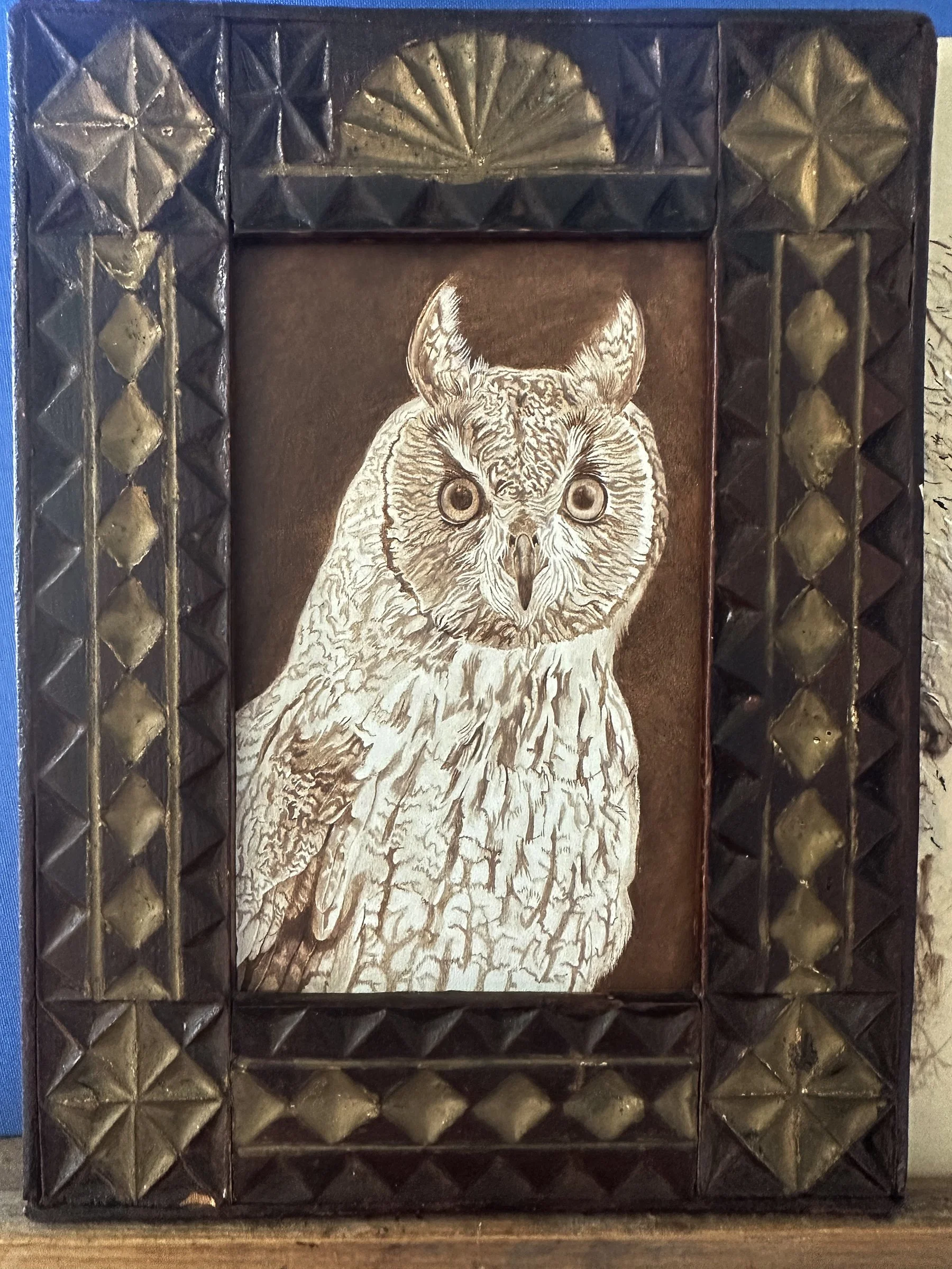 Long Eared Owl Study. oil on panel. 3in x 5in