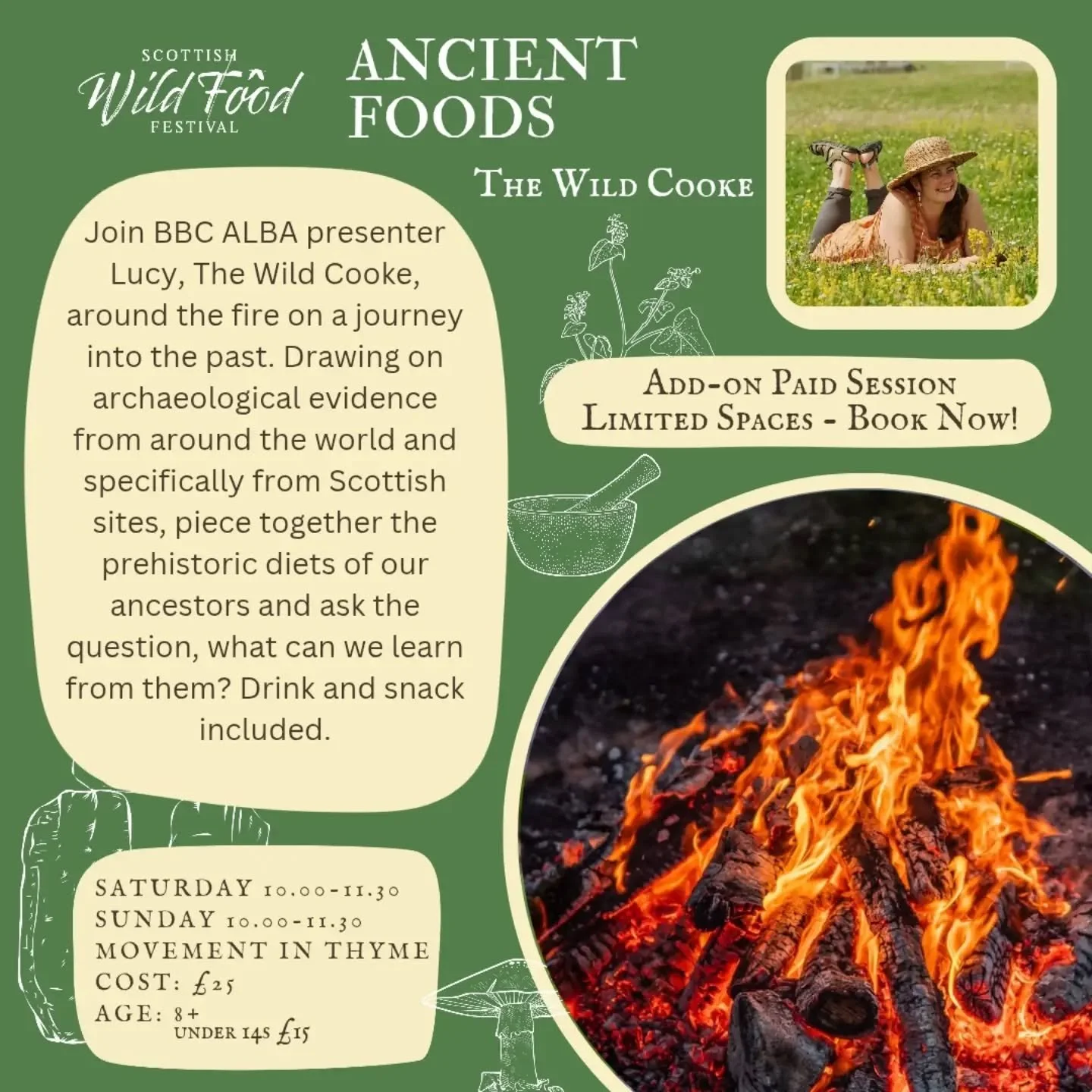 Join @lucythewildcooke for a bookable session on the food our ancestors ate. Or enjoy a screening of Rurachd, the Gaelic foraging TV show.
.
.
.
#scottishwildfoodfestival #wildfoodfestival #ancientfoods #gaelic #ancestraldiet