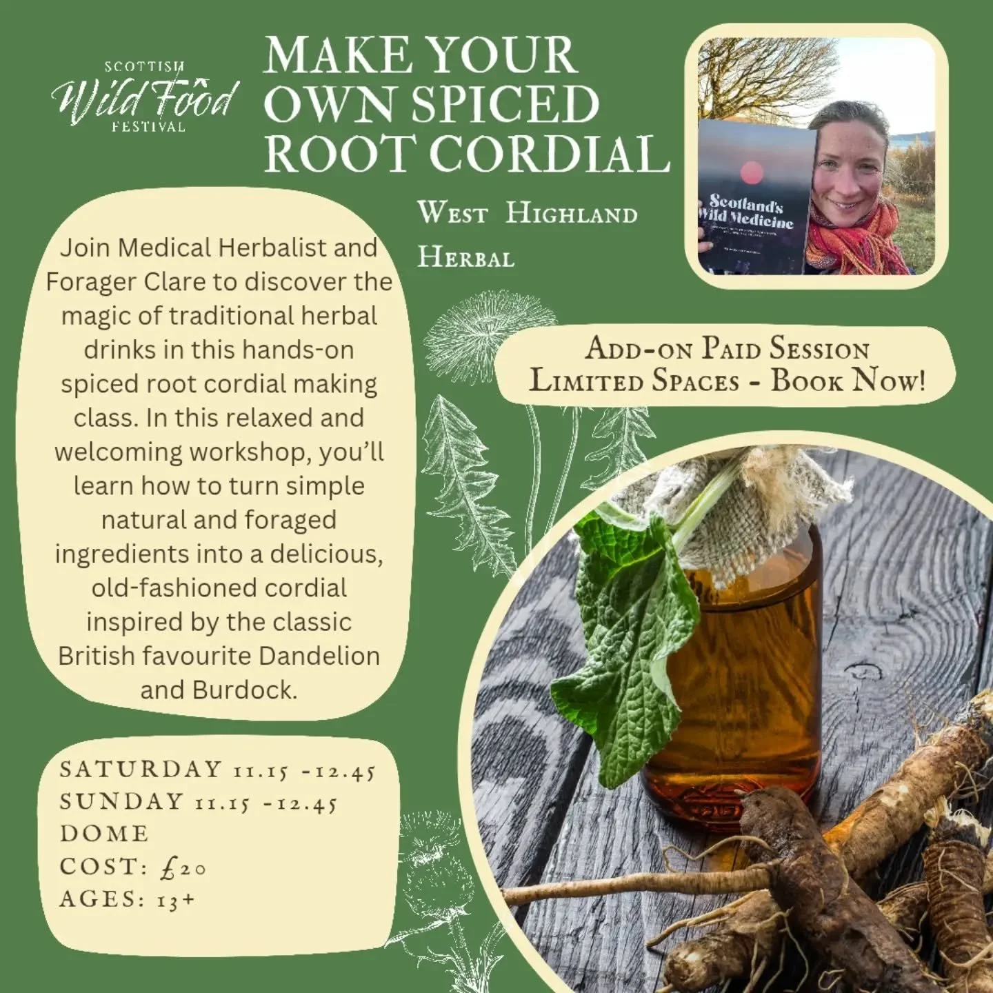 Some cosy and welcoming sessions to book on to this weekend. Make fire with Nature4Health! Create a cordial with @westhighlandherbal and join a circle of support with @wild_roots_foraging 🔥🫗🫂