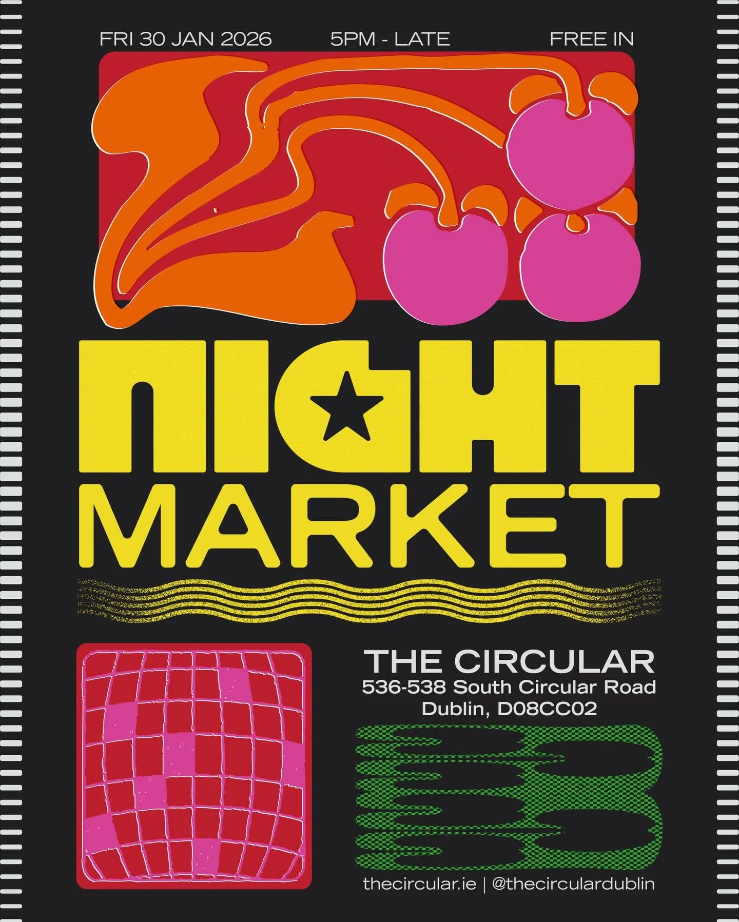 The Night Market takes places Friday 30th Jan from 5pm to late at The Circular, with DJs, market stalls, food, drinks, print workshops, tarot card readings and more stuffed into all corners of the venue. 

Our first event last November was mega busy 