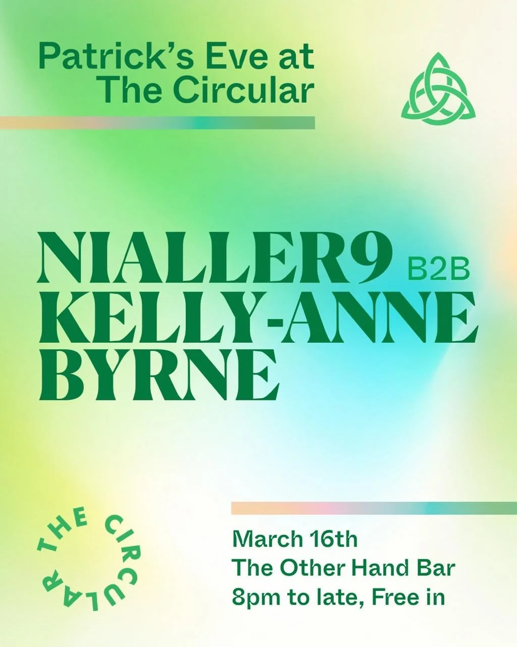Paddies Eve in the Rialto Rave Cave, with @nialler9 and @kellyanne_byrne 8pm-late. Free in. 
Reserve tables at Thecircular.ie
