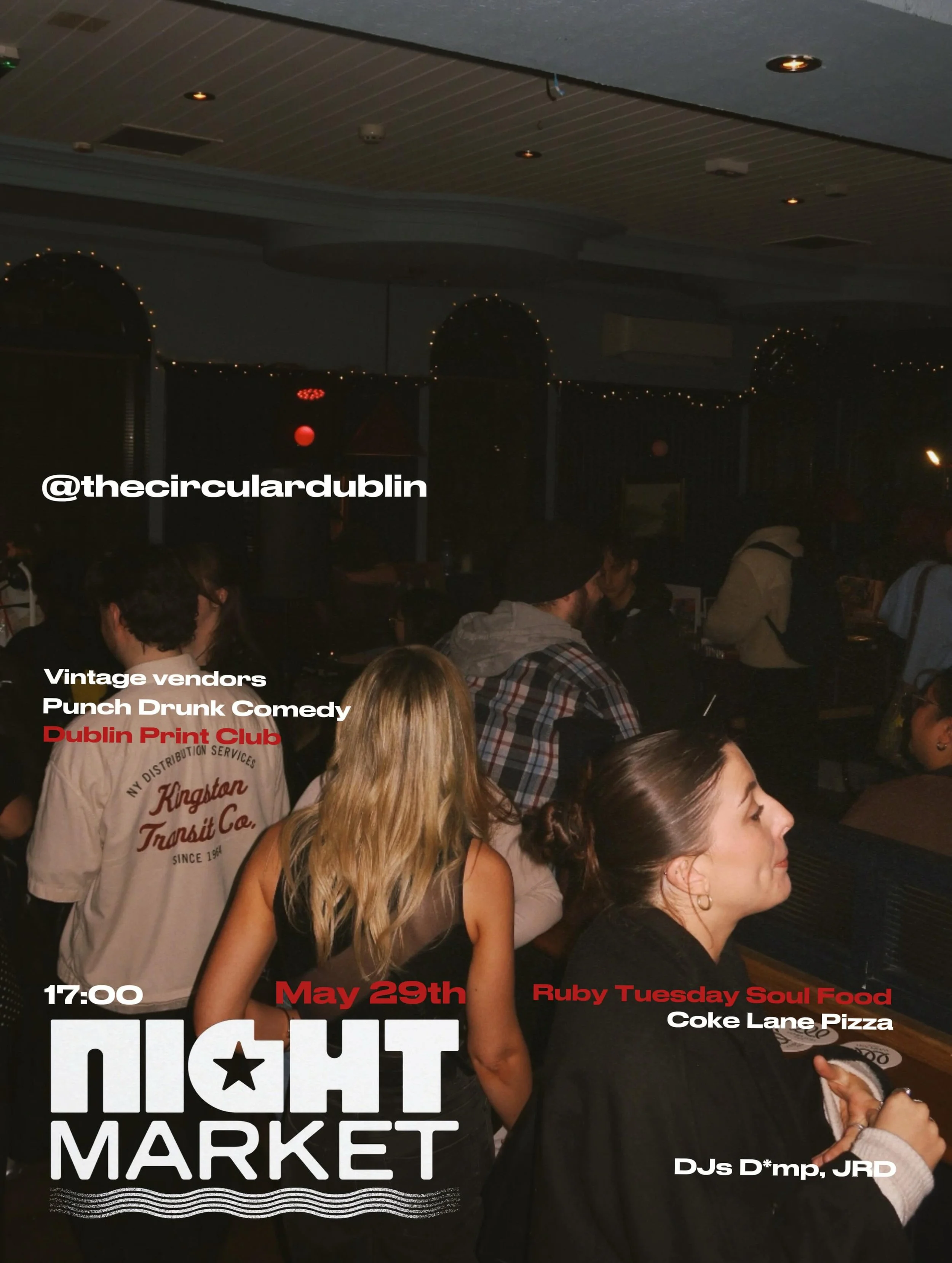This Friday May 29th 17:00-Late 
Food from @ruby_tuesdays_soul_food123 @cokelanepizza 
Tunes on the go from @ryan.dump.eire @johnroedwyer_ 
Workshops and laughs with @dublinprintclub @punchdrunkcomedydub 
Your fave Dublin vintage vendors, tarot readi