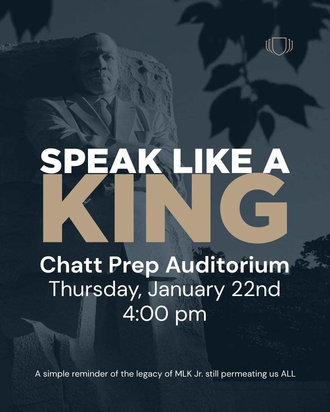 Thursday, January 22nd at 4:00 PM | School Auditorium. Join us for Speak Like a King, a special event honoring the legacy of Dr. Martin Luther King Jr. Through powerful, scholar-led speeches and performances, our young men will celebrate voice, leade