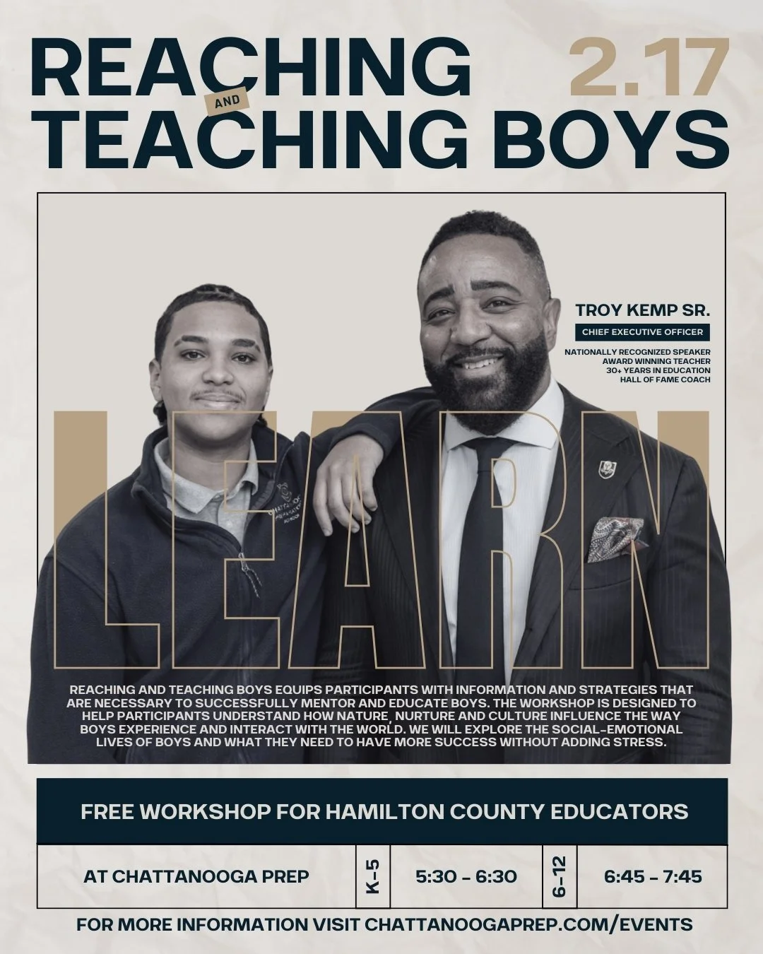 Looking for better ways to reach boys&mdash;without burnout? Join Troy Kemp, CEO of Prep Public Schools, for Reaching &amp; Teaching Boys, an exclusive event for Hamilton County educators. Feb. 17 | K-5 5:30 PM | 6-12 6:45 PM at the link in our bio.