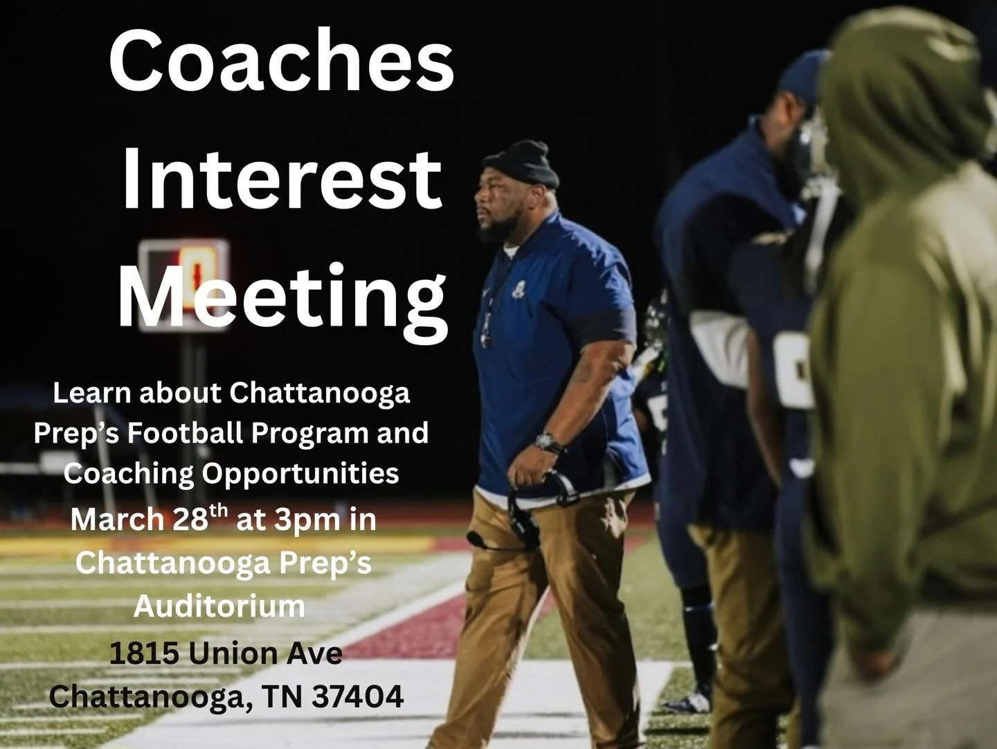 Prep&rsquo;s Football Program and Coaching Opportunities
March 28th at 3pm in Chattanooga Prep&rsquo;s Auditorium
1815 Union Ave Chattanooga, TN 37404