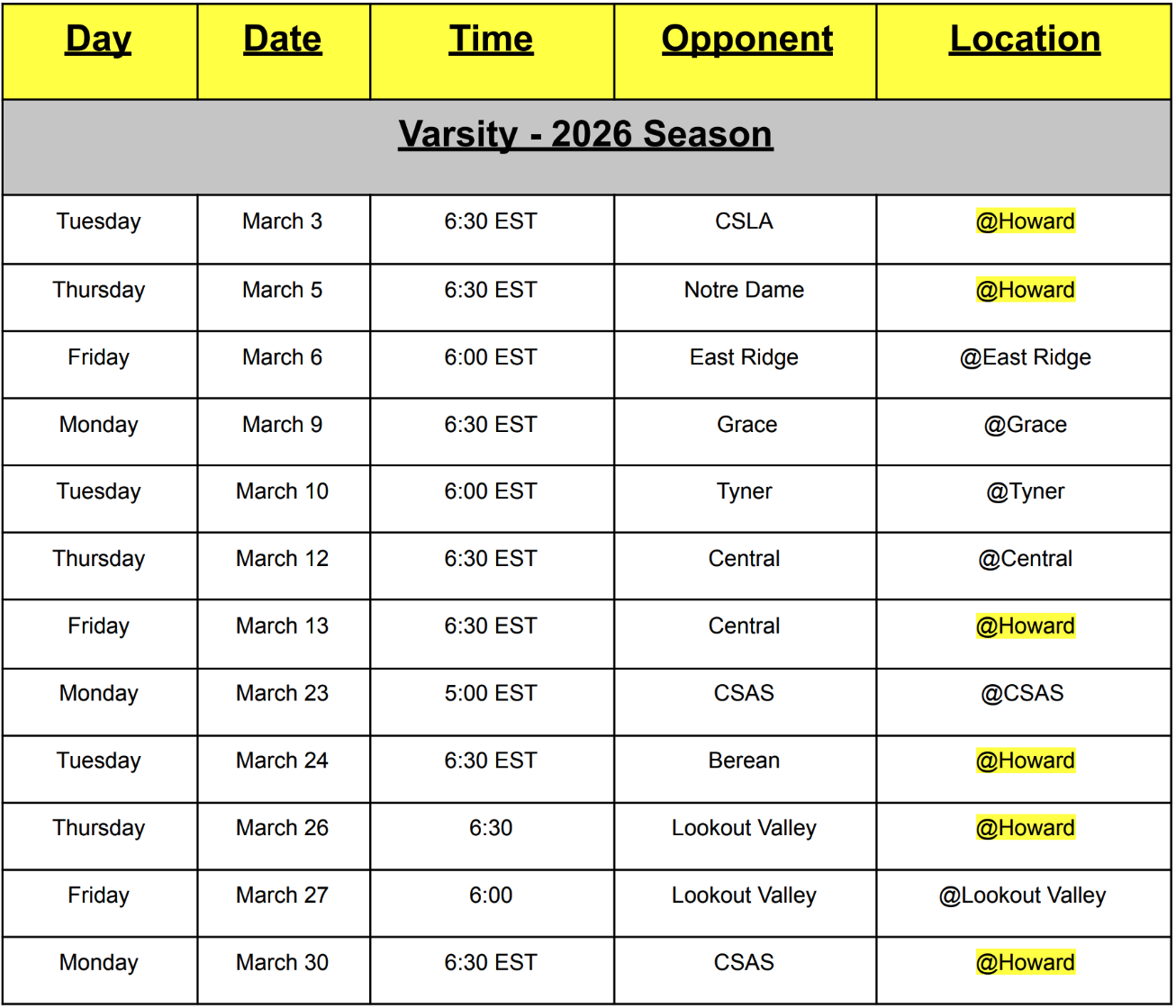 Click to view full Baseball Schedule
