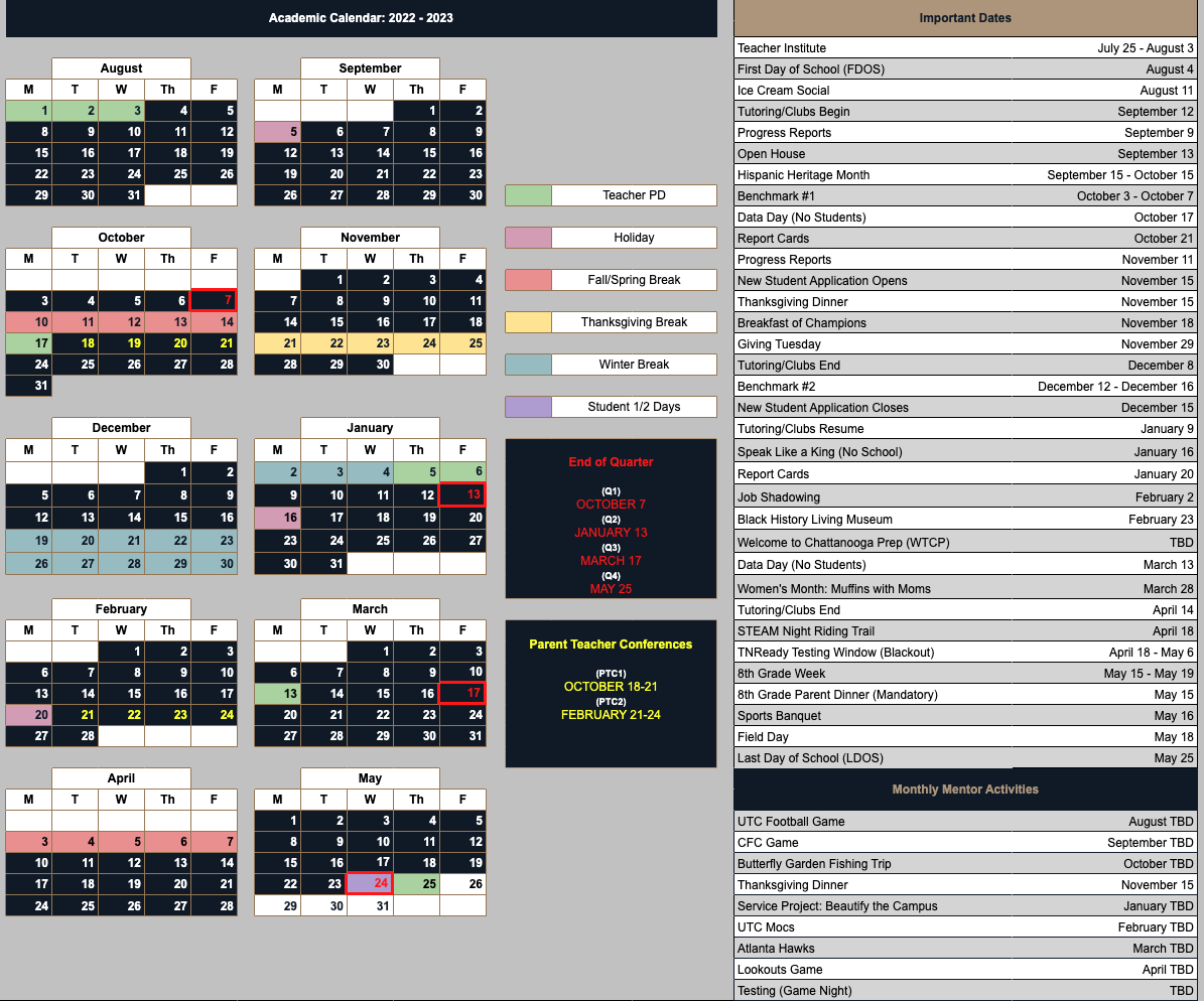 Master Calendar — Chattanooga Preparatory School