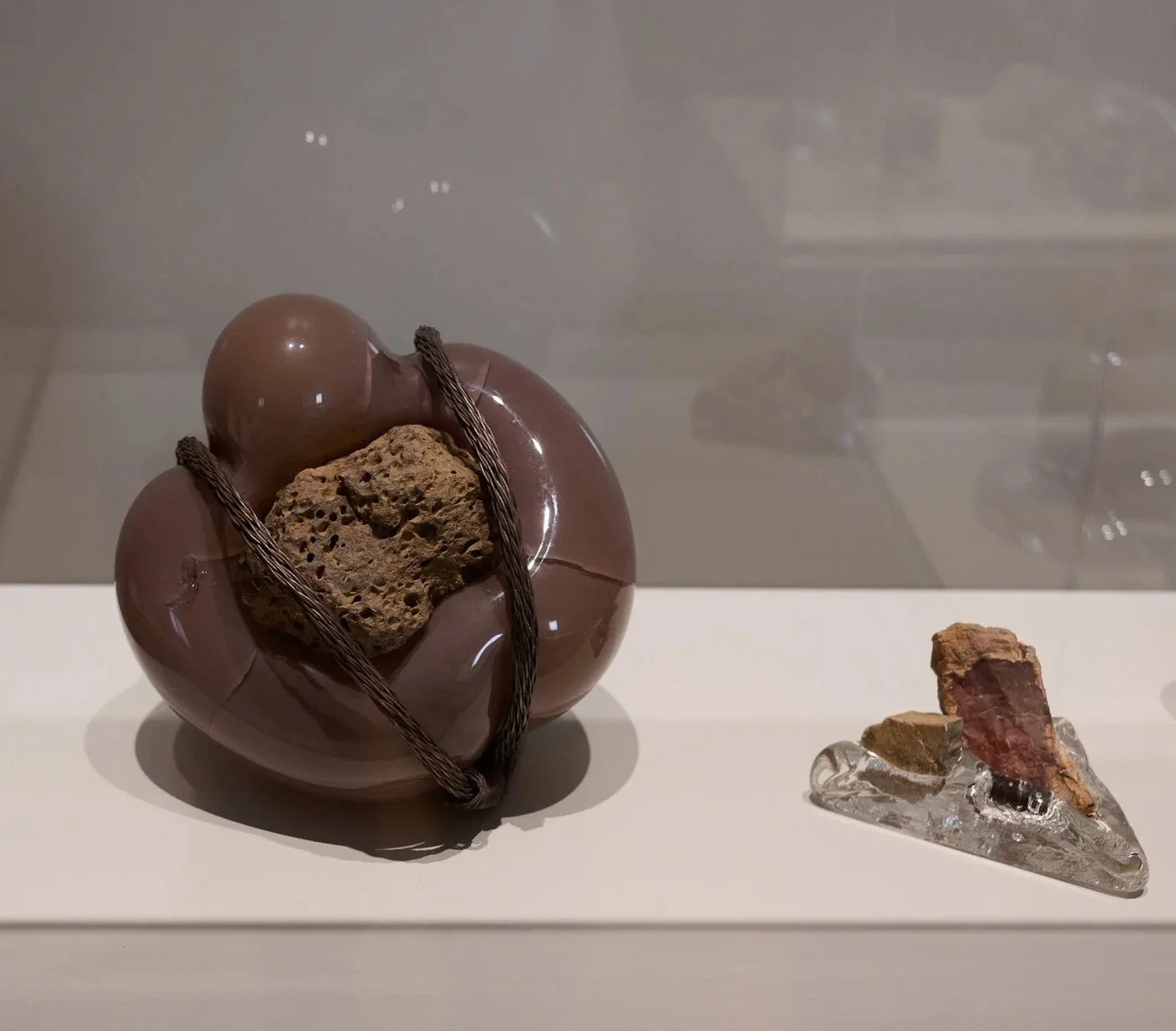 Detail: Attempts At Coexistence, 2024-2025, Glass, rocks from Israel, rope, copper, wood, nails