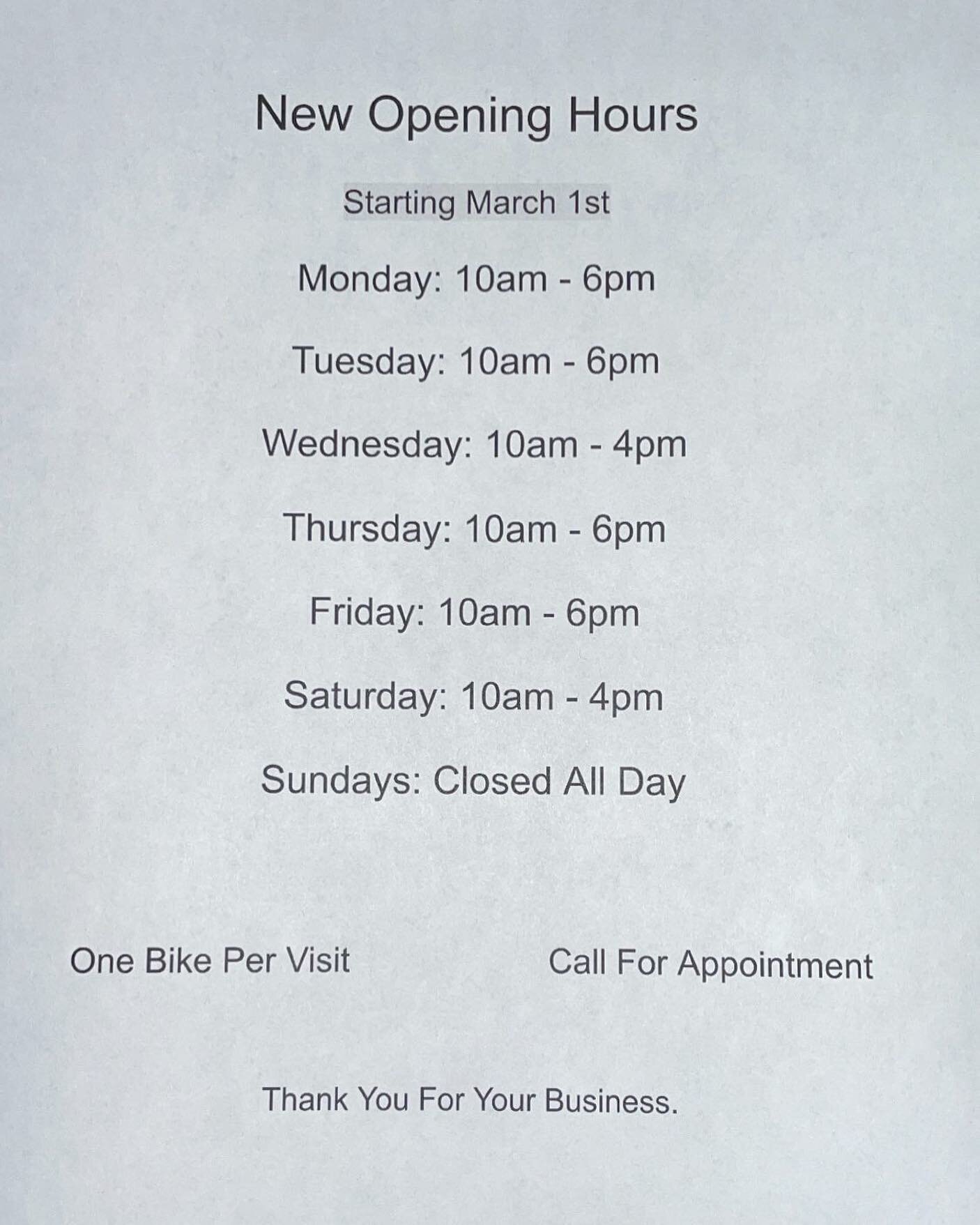 New shop hours starting March 1st #cycling