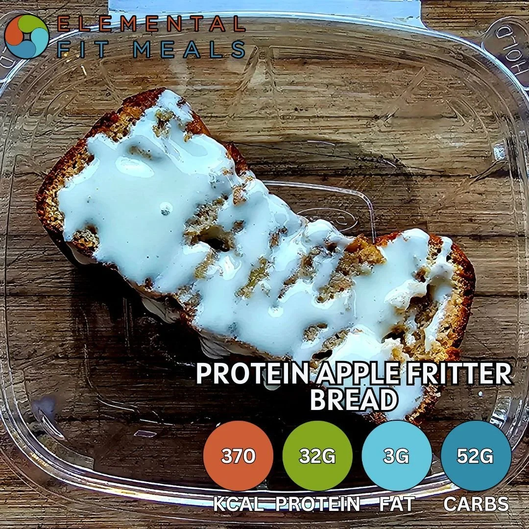 #NEW NEW NEW! Sometimes you just need a little #SweetTreat. Our Protein Packed Apple Fritter Bread with Protein Vanilla Glaze is the perfect seasonal treat!

#Healthyeating doesn't have to be boring...
www.elementalfitmeals.com

#mealprep #breakfasto