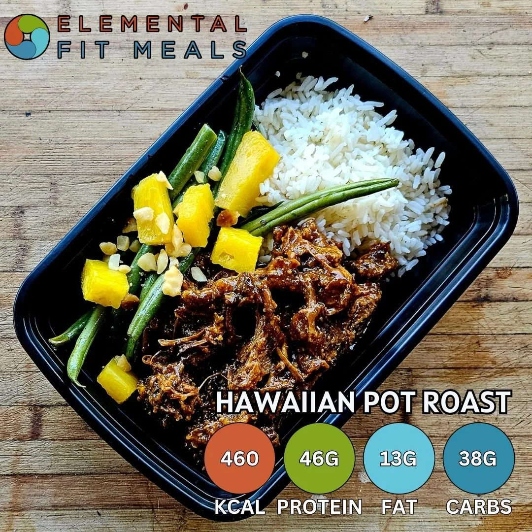 #NEW NEW NEW! Hawaiian Pot Roast, served with Pineapple Macadamia Roasted Vegetables, and Coconut Lime Rice.

#Healthyeating doesn't have to be boring...
www.elementalfitmeals.com

#mealprep #breakfastofchampions #eattherainbow #highprotein #youarewh