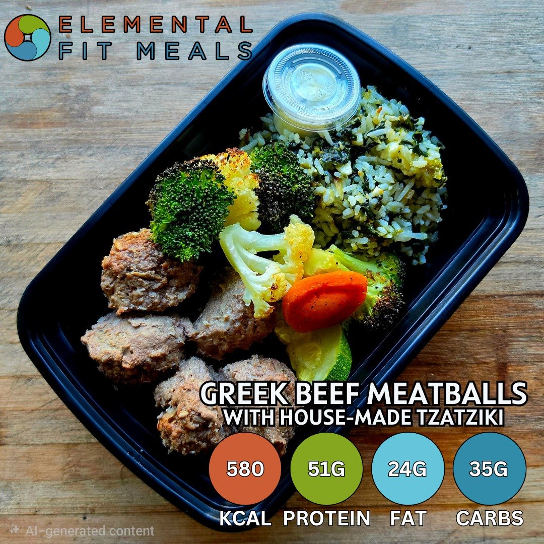 Savor the flavors of Greece with our delicious Greek Beef Meatballs paired with house-made tzatziki. Packed with 51g of protein, this meal is both nutritious and satisfying. Perfect for a balanced diet! 🍽️ #ElementalFitMeals #HealthyEating #GreekCui