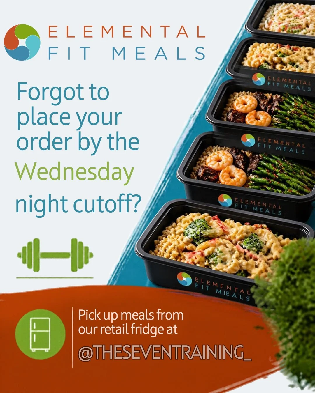 OH NO! Did you forget to place your order this week by the Wednesday Night Cutoff? Don't worry, you can swing by @theseventraining_ and purchase meals from the retail fridge. Check out their awesome training facility while you're there, ask for @coac