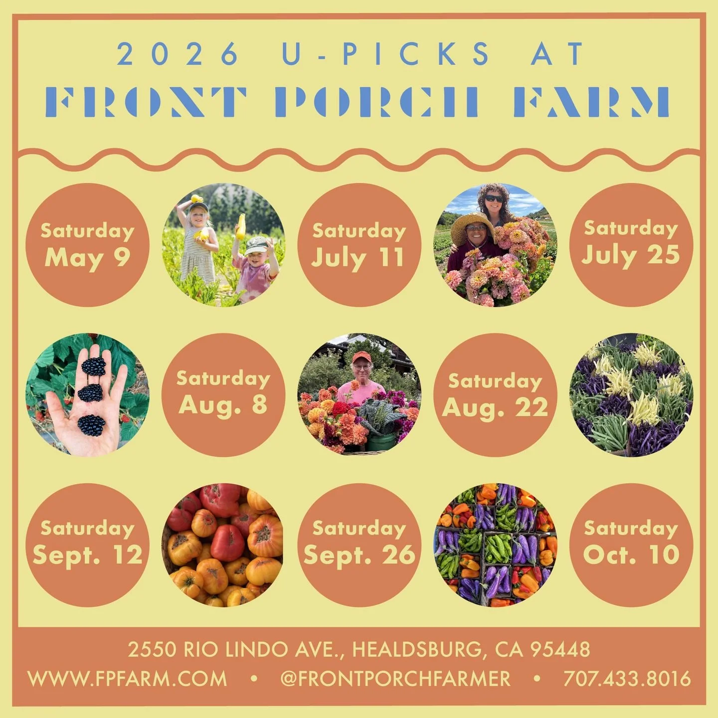 🌞U-PICK SEASON 2026!🌞

Cue the countdown for our first U-Pick of the season: a special Mother&rsquo;s Day Weekend U-Pick on Saturday, May 9th! 🌼🪻🌸

Make sure to get these dates on your calendar for a full summer of farm-fresh, peak-season flower