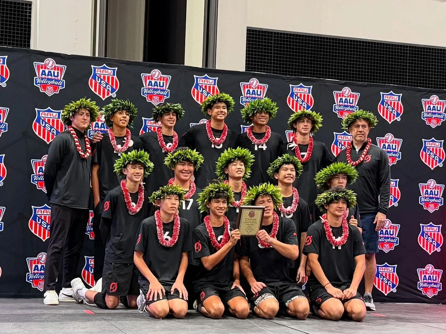 🍃🌿Also you guys&hellip; for real&hellip; how strong is our lei game? 🌿🍃

Help us celebrate one more @outriggercanoeclub boys team playing their hearts out @aauvolleyball Boys Junior Nationals! We are so proud of these young men!