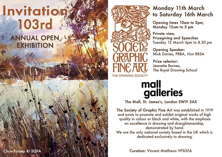 And while we&rsquo;re here 😊 SGFA - the Drawing Society&rsquo;s Annual exhibition opens on Monday 11th March at the Mall Galleries, London. Really looking forward to seeing everyone&rsquo;s work and maybe meeting some of the artists at the PV 😊 #sg