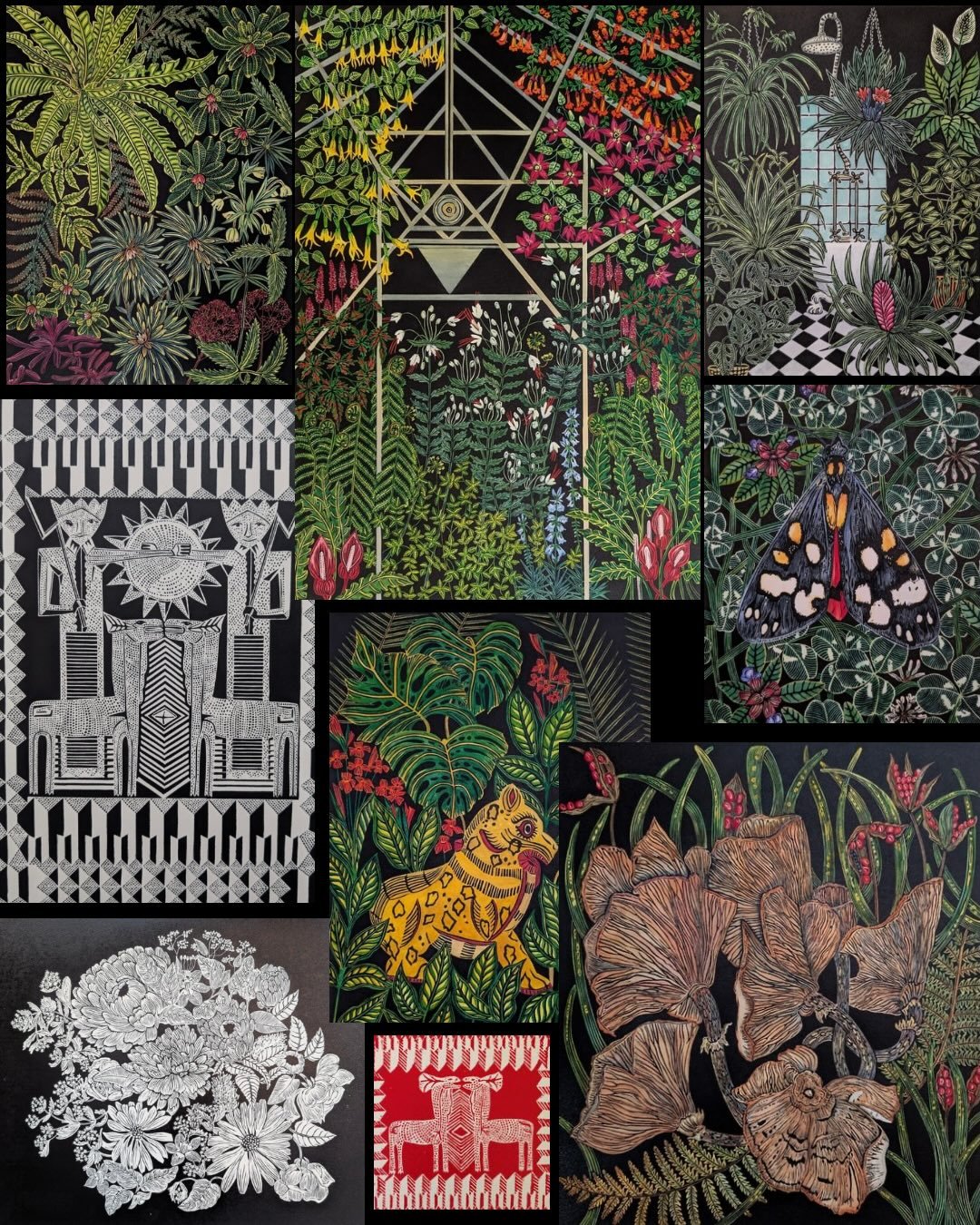 My year in prints.
Some of the work I made in 2025, all different shapes and sizes so not a very tidy grid 🫣
#printmakingart #watercolor #linocut #botanicalart #print2025