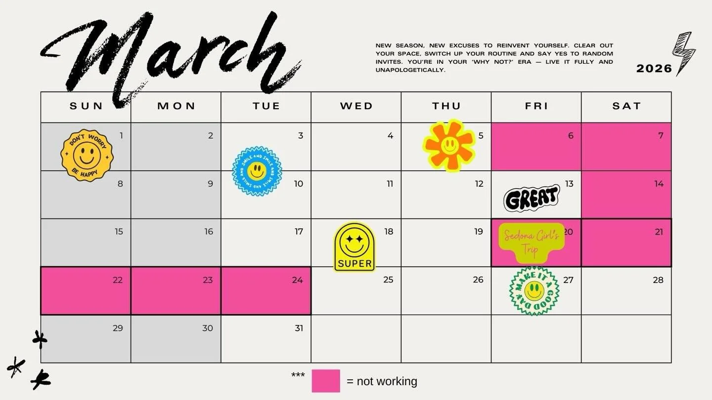 March Calendar 💕

Not working many Saturdays this month but I&rsquo;ll be back in salon on Saturdays next month. Stay tuned&hellip; 

I love yall. Take good care of yourselves and each other 💕💕