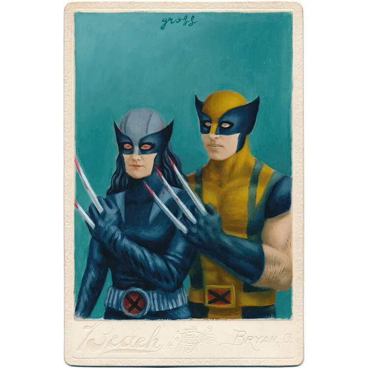 Two Wolverines Original Cabinet Card Painting