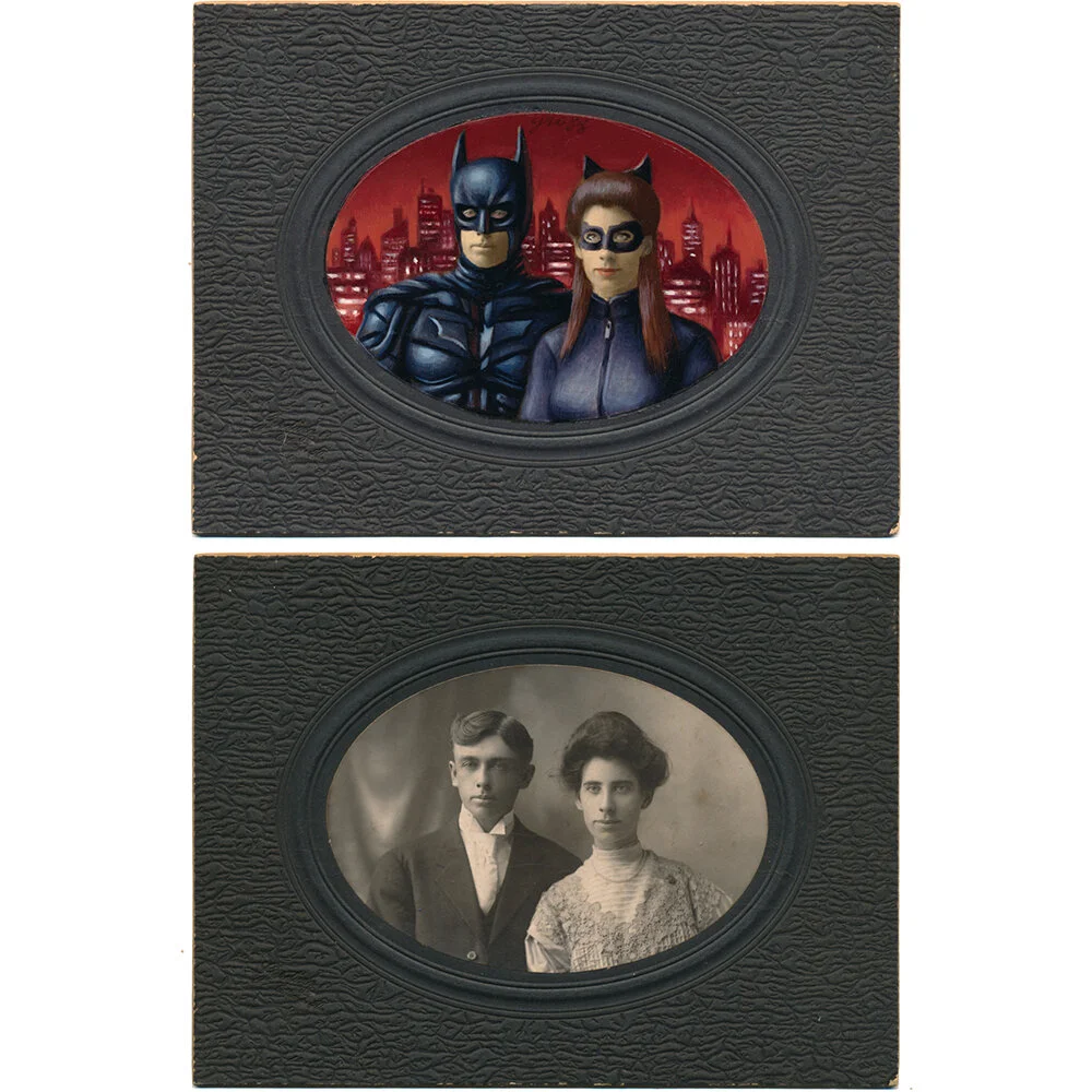 Dark Knight Batman &amp; Catwoman Original Cabinet Card Painting