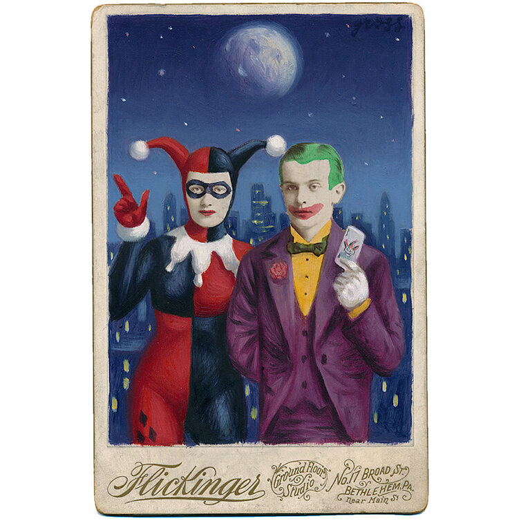 Harley &amp; Joker Original Cabinet Card Painting