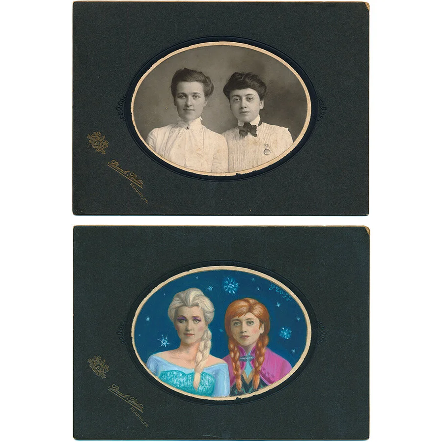 Anna and Elsa Original Cabinet Card Painting