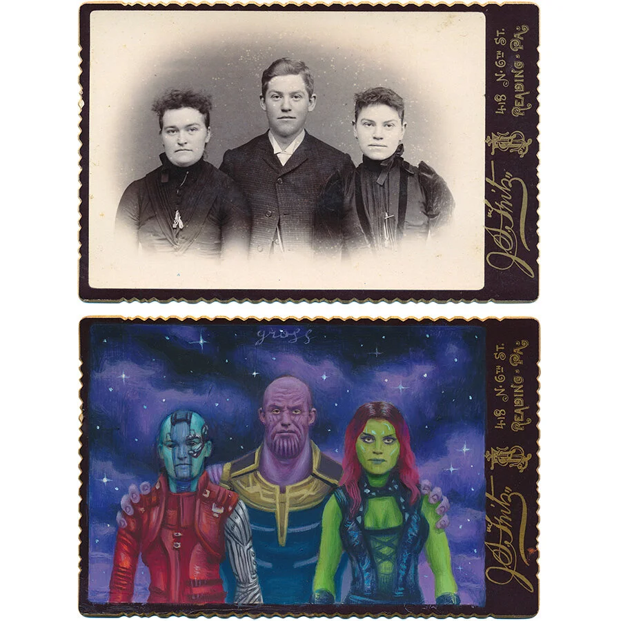 Thanos and his Girls Original Cabinet Card Painting