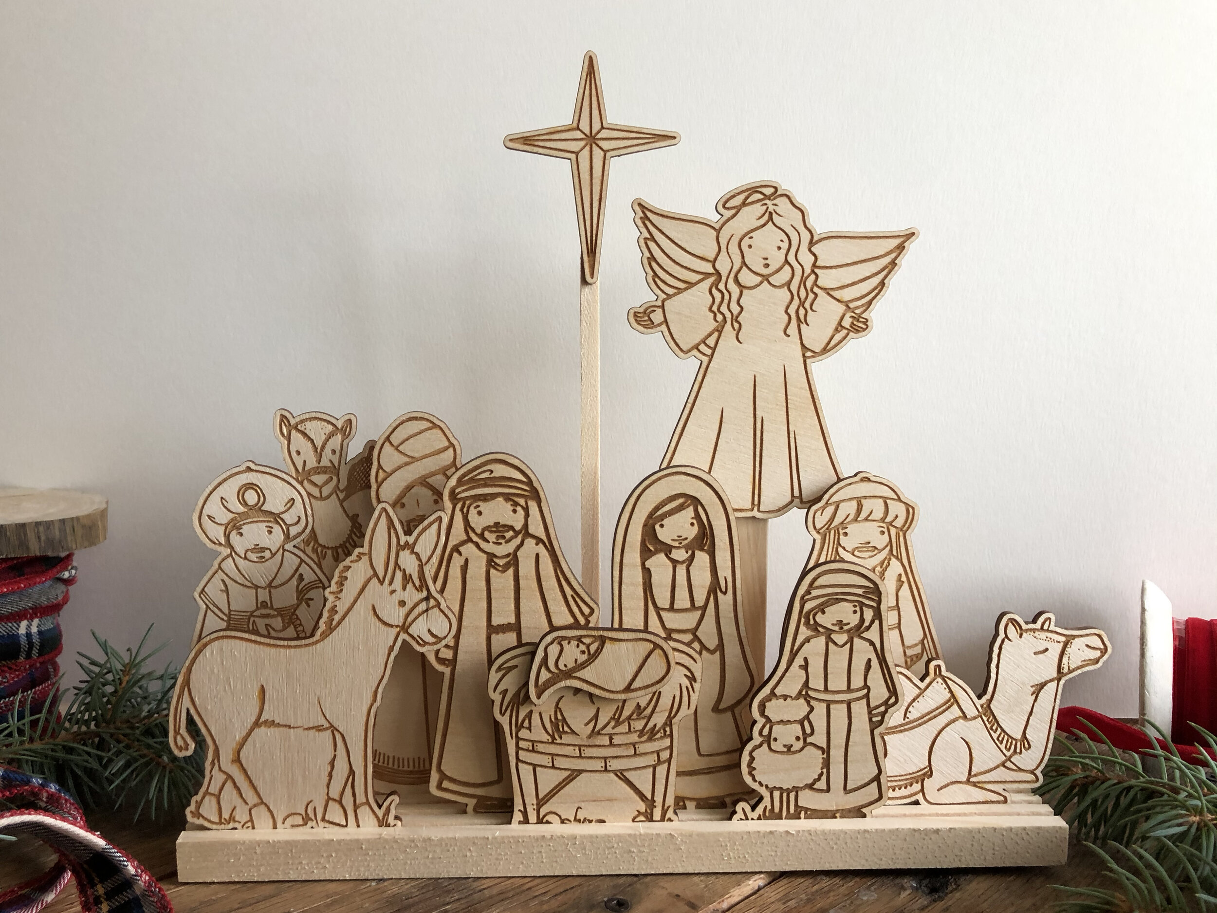 14 pc. Wooden Nativity Set 