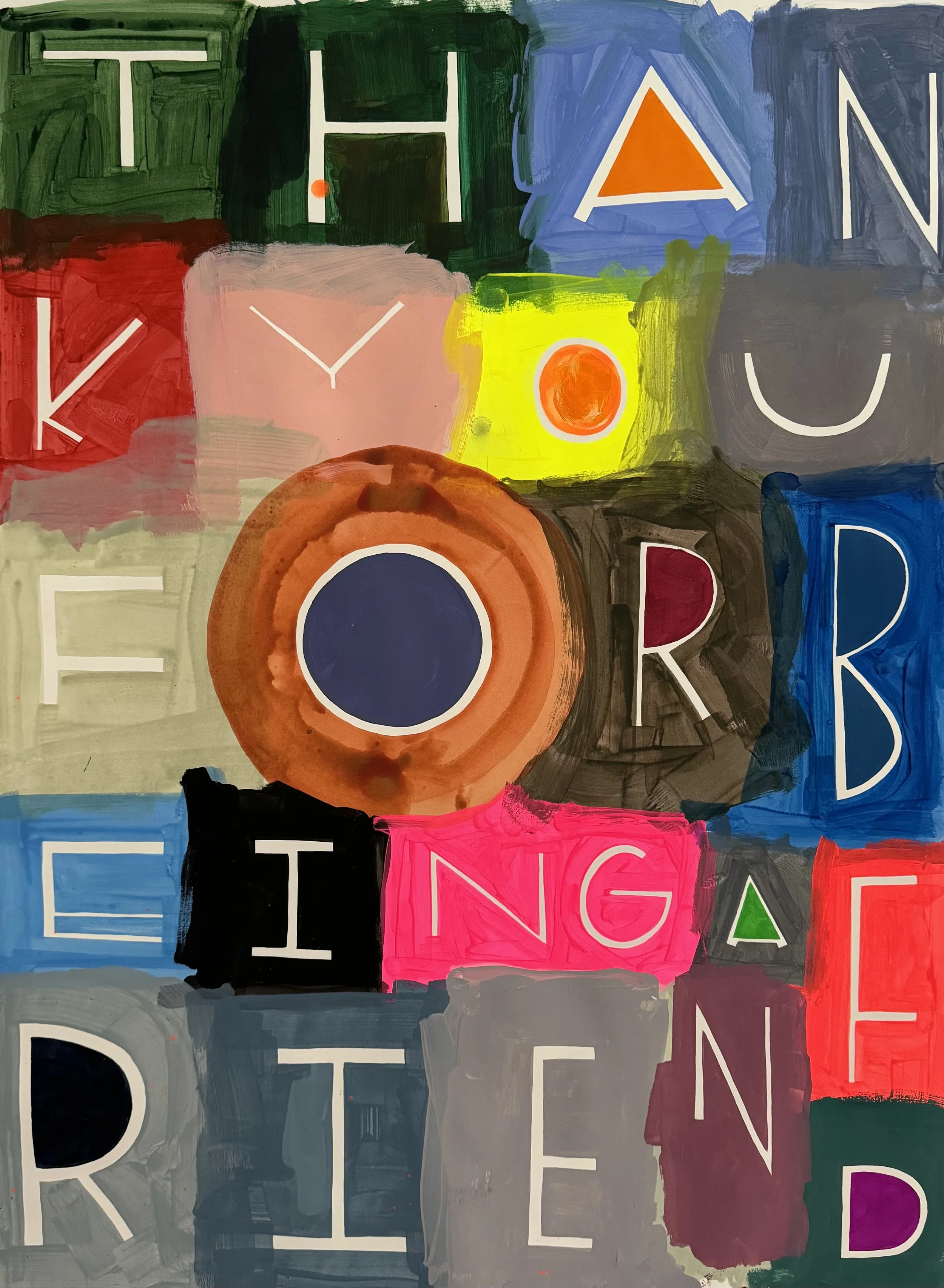 Thank You For Being a Friend, 30"x22.75", Flashe/acrylic on paper, 2024 - SOLD