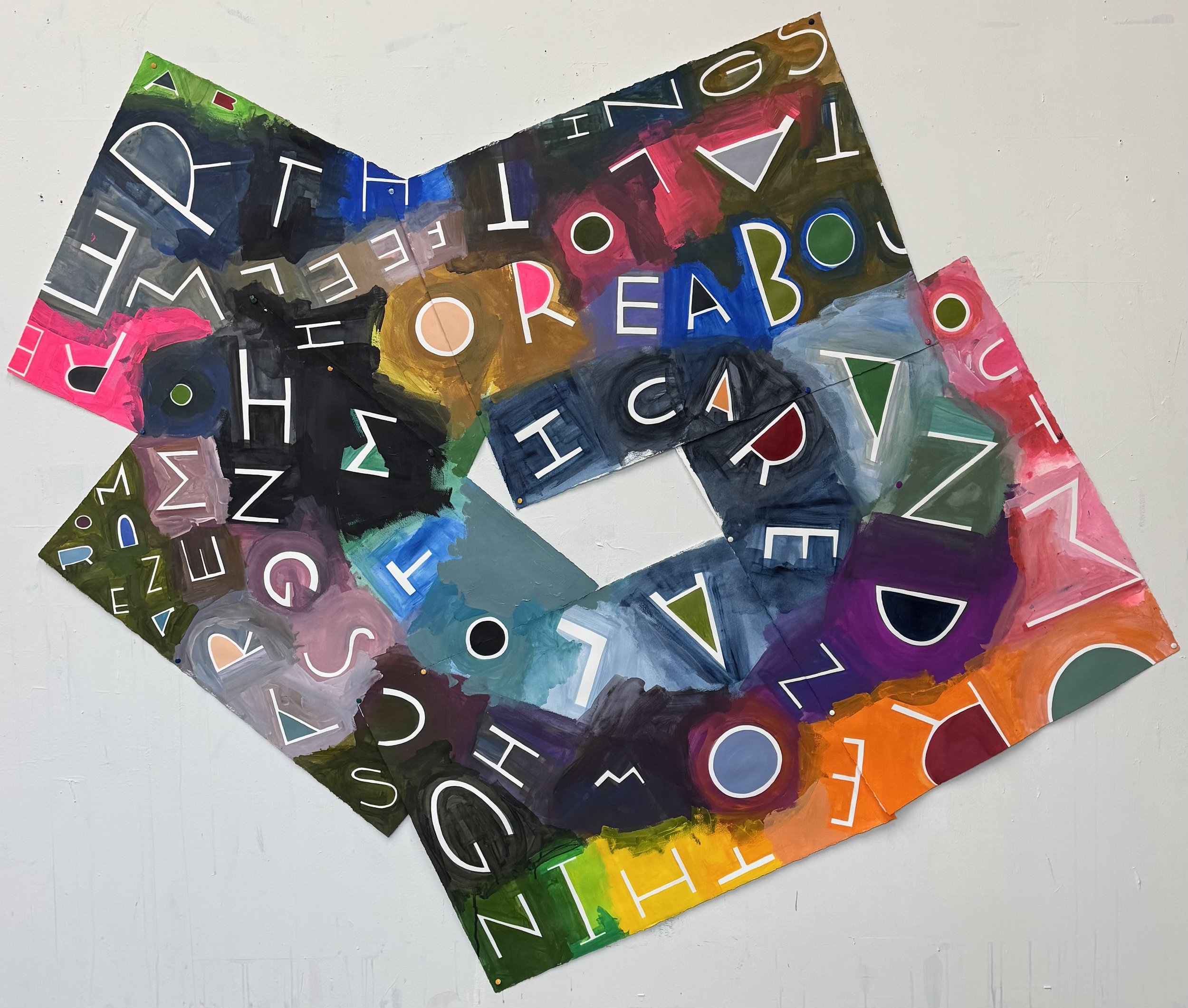 I Care a Lot More About a Lot Fewer Things and Now I Care More About More Things, 65"x75", Flashe/acrylic on paper, 2025