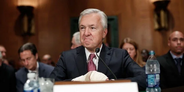 Now ex-Wells Fargo CEO John Stumpf testifying before the Senate Banking Committee after the bank created more than 2 million fake customer accounts to boost sales growth statistics. Photo: The Intercept
